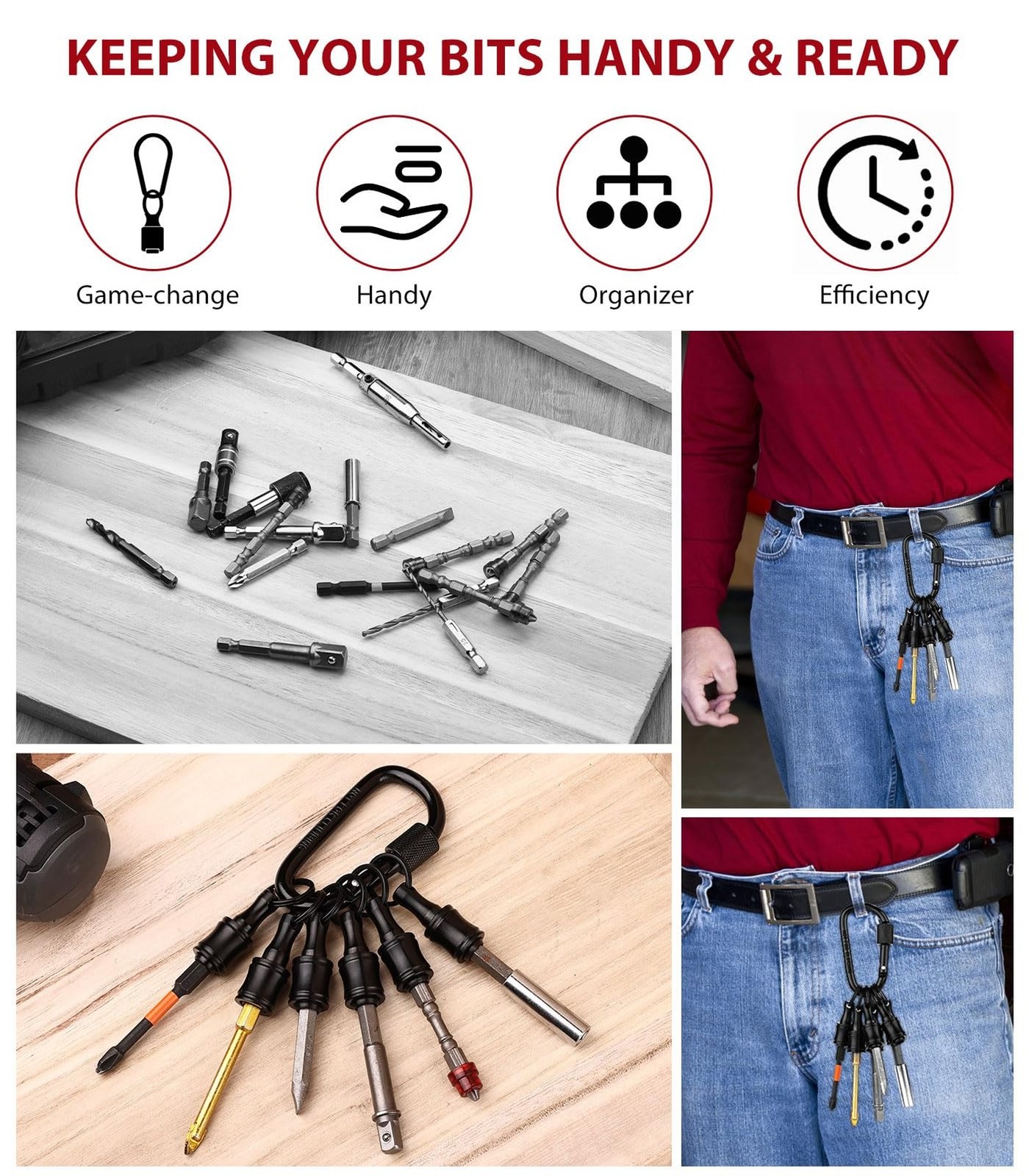 Katerk 6pc Black Bit Holder Keychain, 1/4in Hex Shank Portable Screwdriver Bi…