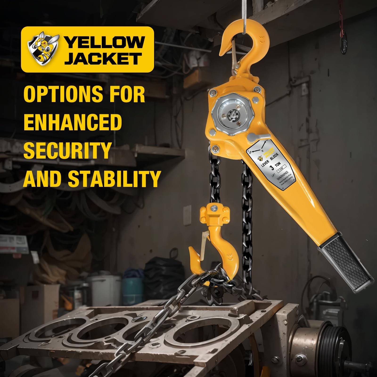 YELLOW JACKET 3 Ton Manual Lever Chain Hoist, G80 Galvanized Carbon 3 5FT