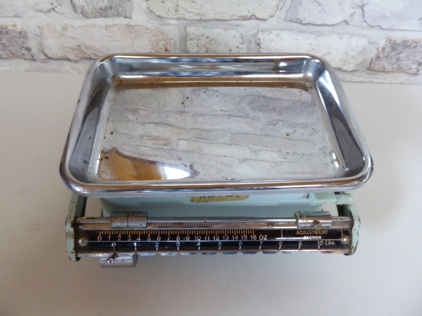 Vintage Royal Tower Pale Blue Enamel / Chrome Beam Kitchen Scales