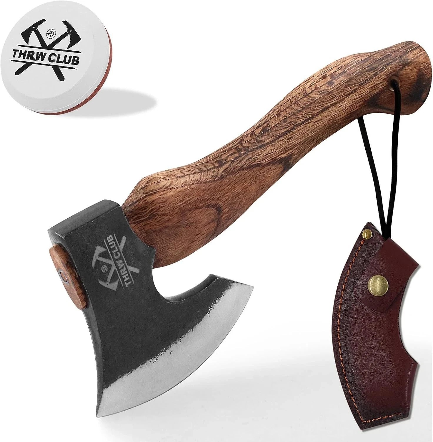 10.7 Inch Hatchet Axe, Camping Hatchet with 1065 High Carbon Steel and Leather S