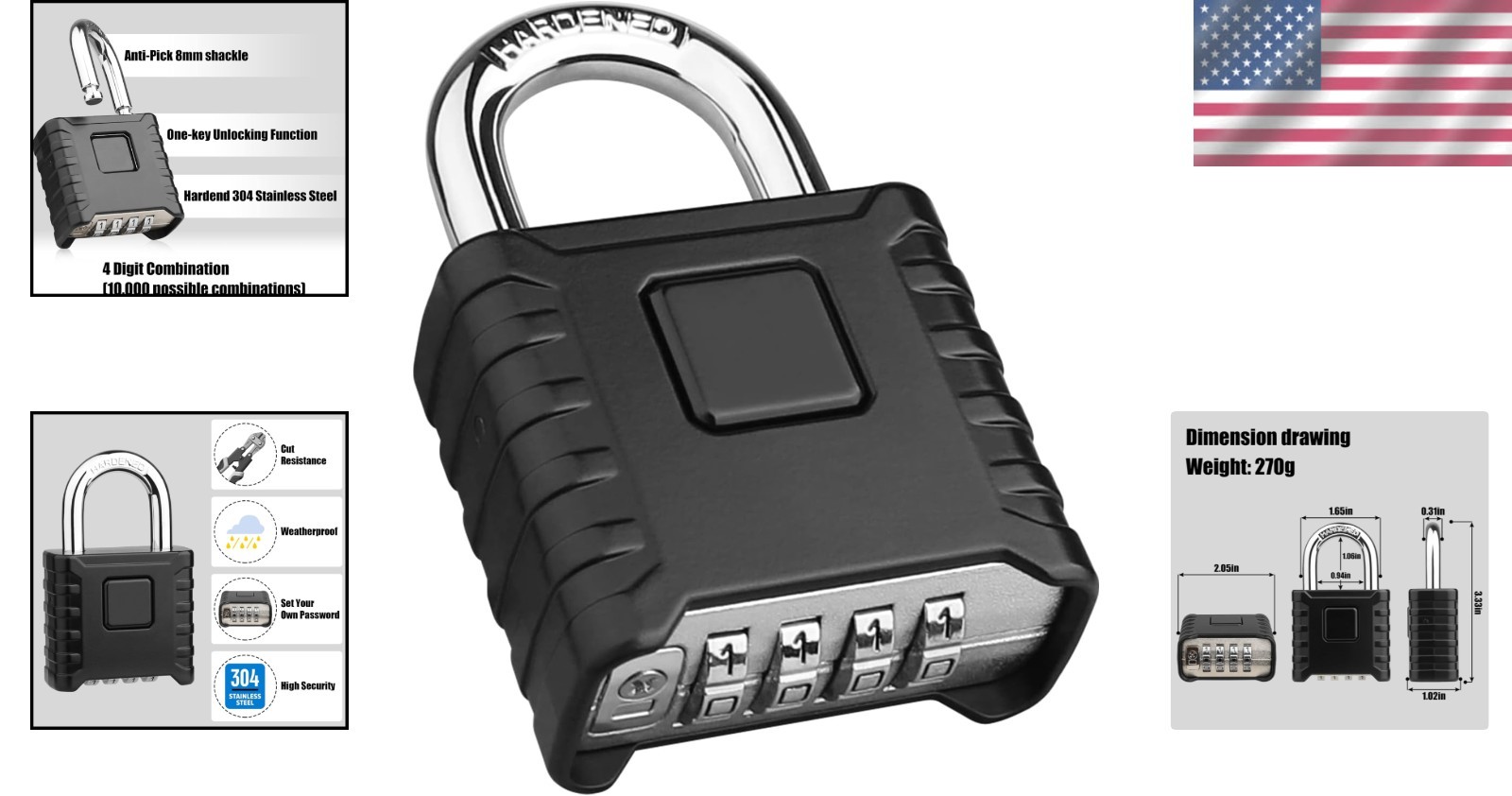 Secure Your Belongings: Large Outdoor Combination Padlock with Hidden Passcode