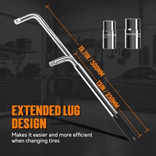 Telescoping Lug Wrench, Tire Iron Lug Nut Removal Tool 1/2 Drive with L-shaped