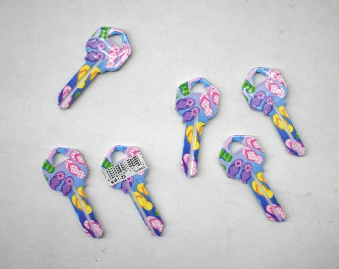 Lot Of 6 Hy-Ko Products KW1 Flip-Flop Multi Color Painted Cylinder Key Blanks