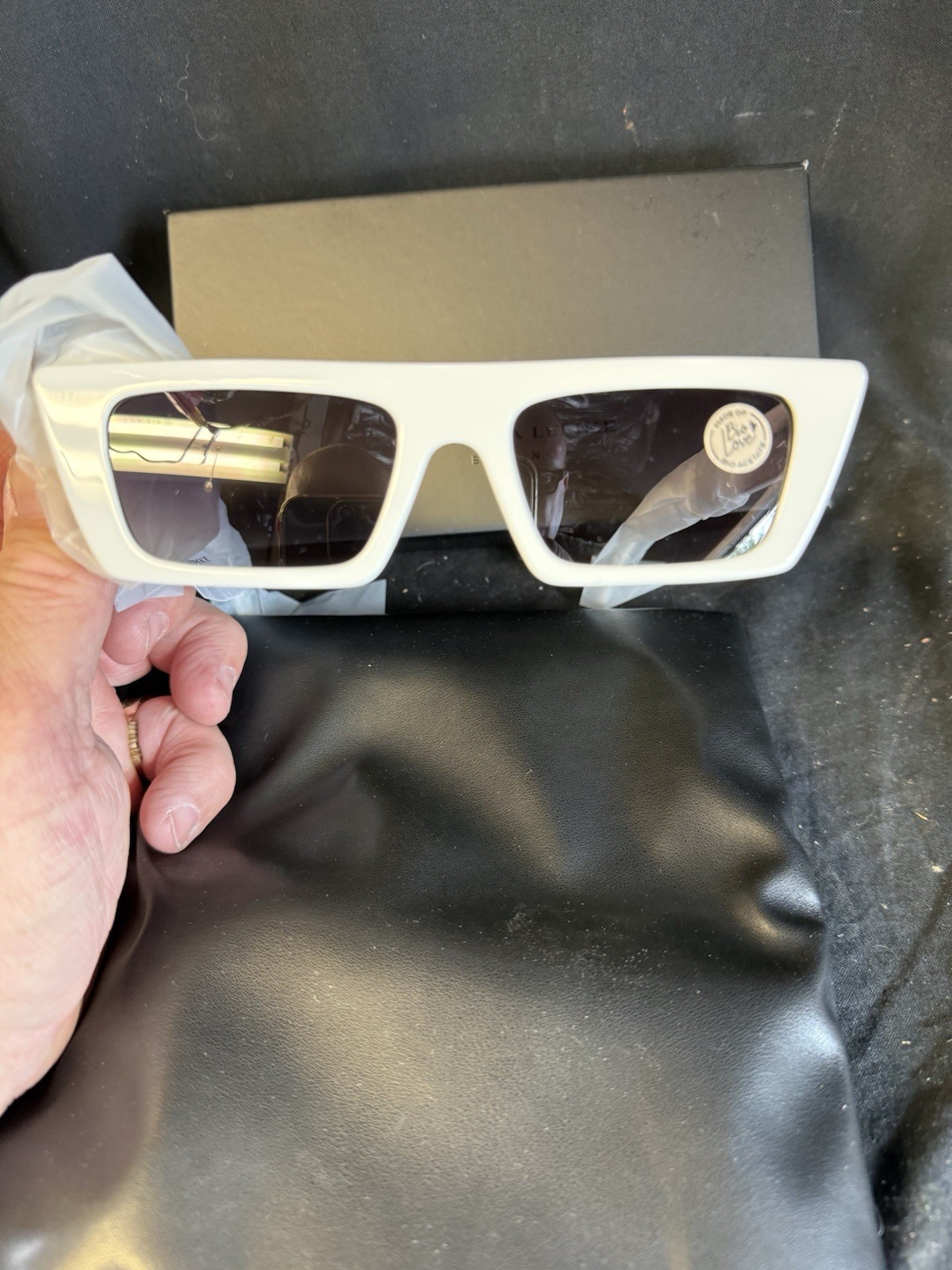 New Unworn Carolina Lemke Bio Acetate Sunglasses Modern Retro White Complete Set