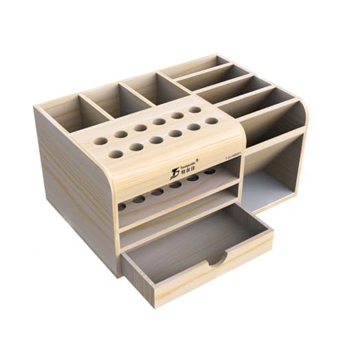 HZY with 20 Compartments for Screwdriver, Tweezers, Classic Wooden Tool Box