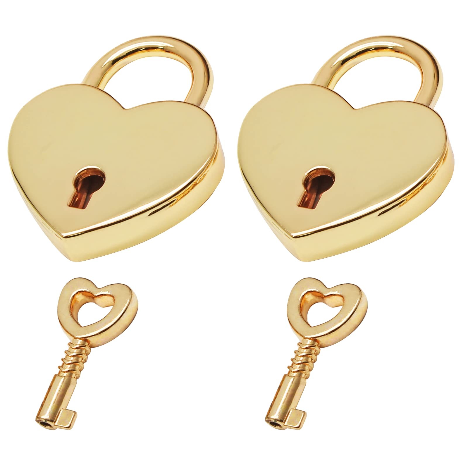 Waziaqoc 2PCS Heart Shaped Padlocks Small Gold Padlock Metal With Keys For