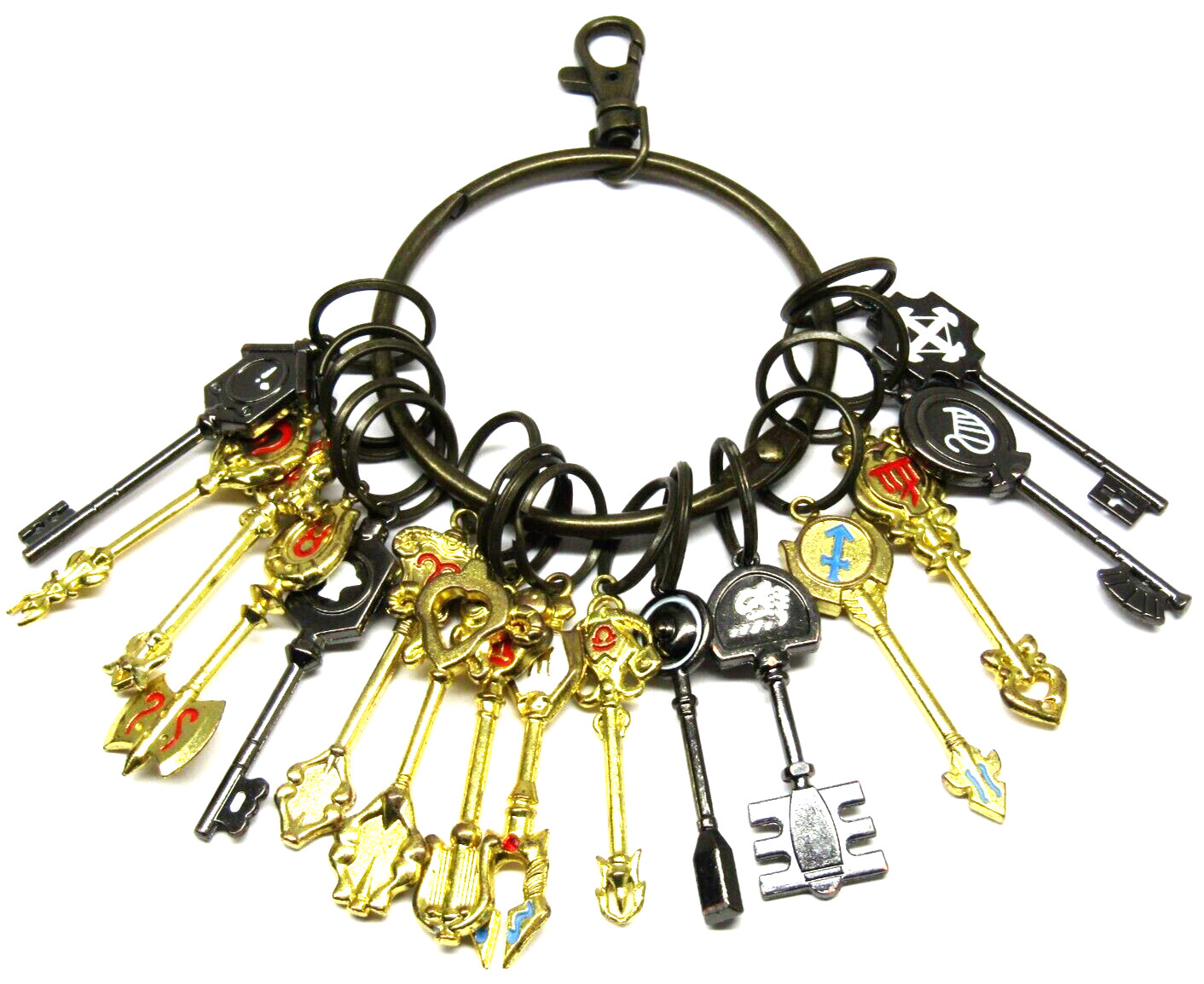 Zodiac Skeleton Keys Set of 16 Astrology Signs Keyring Fob Multicolor