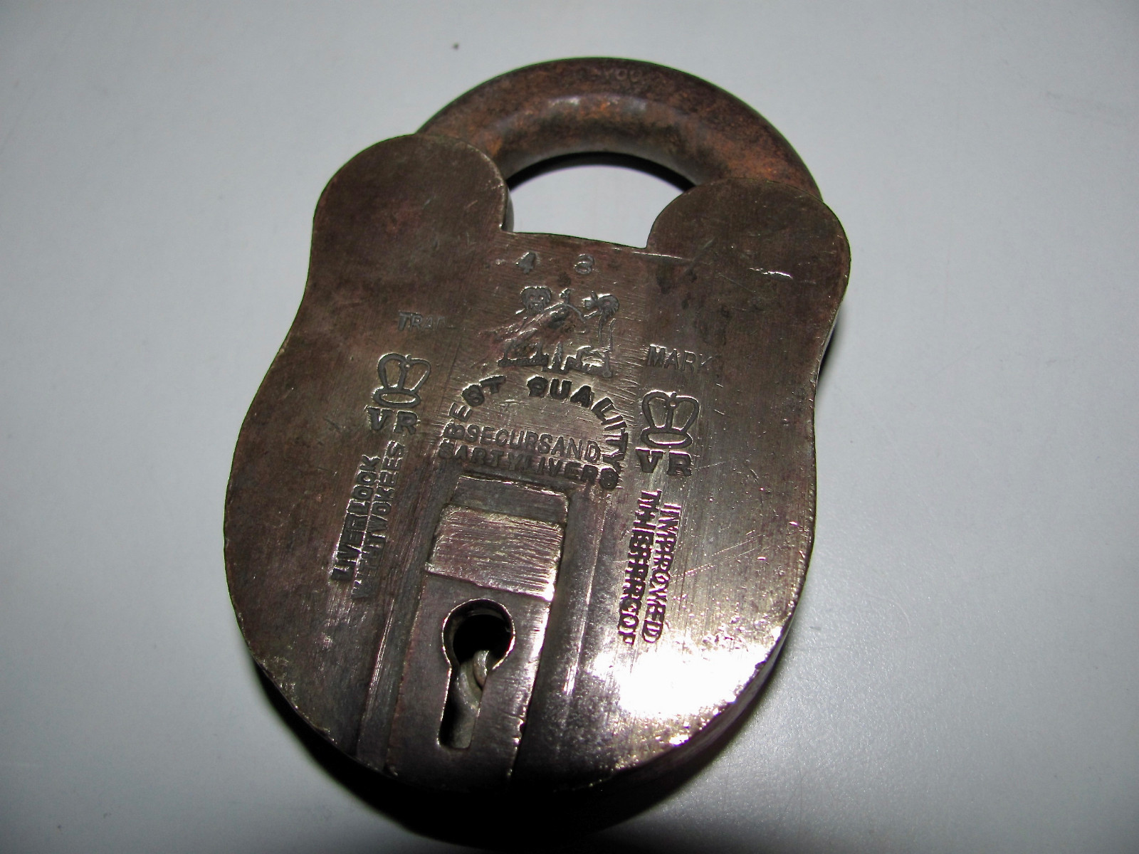 Antique Best Quality Brand Brass Lever Padlock With Crown & VR Markings No Key