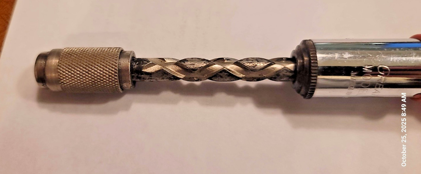 Vintage Great Neck England #97A Ratcheting Push Screwdriver Drill with 4 Bits