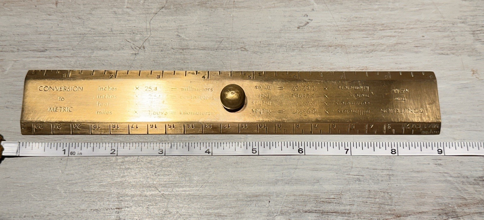 Brass Metal Ruler Metric and standard measurements, 9″ long, Heavy