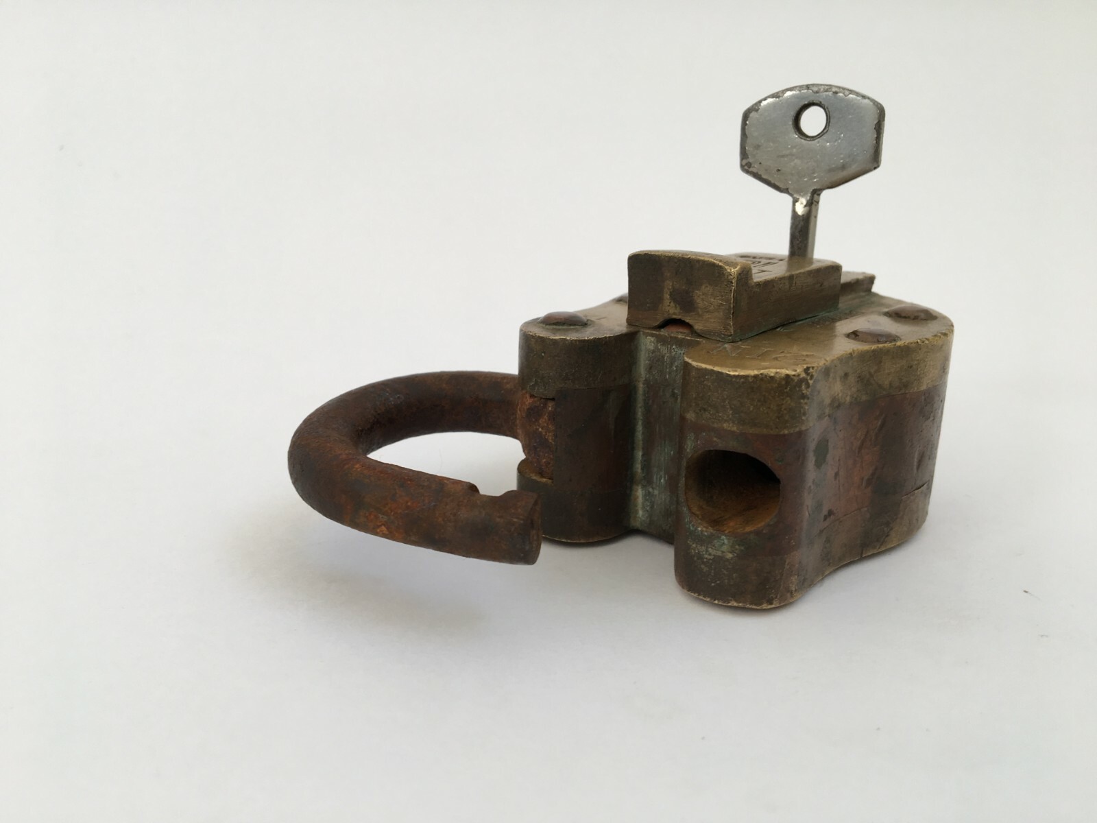 Lock Vintage Brass & Copper Padlock Lock With Key Rich Patina 10 Levers Aligarh