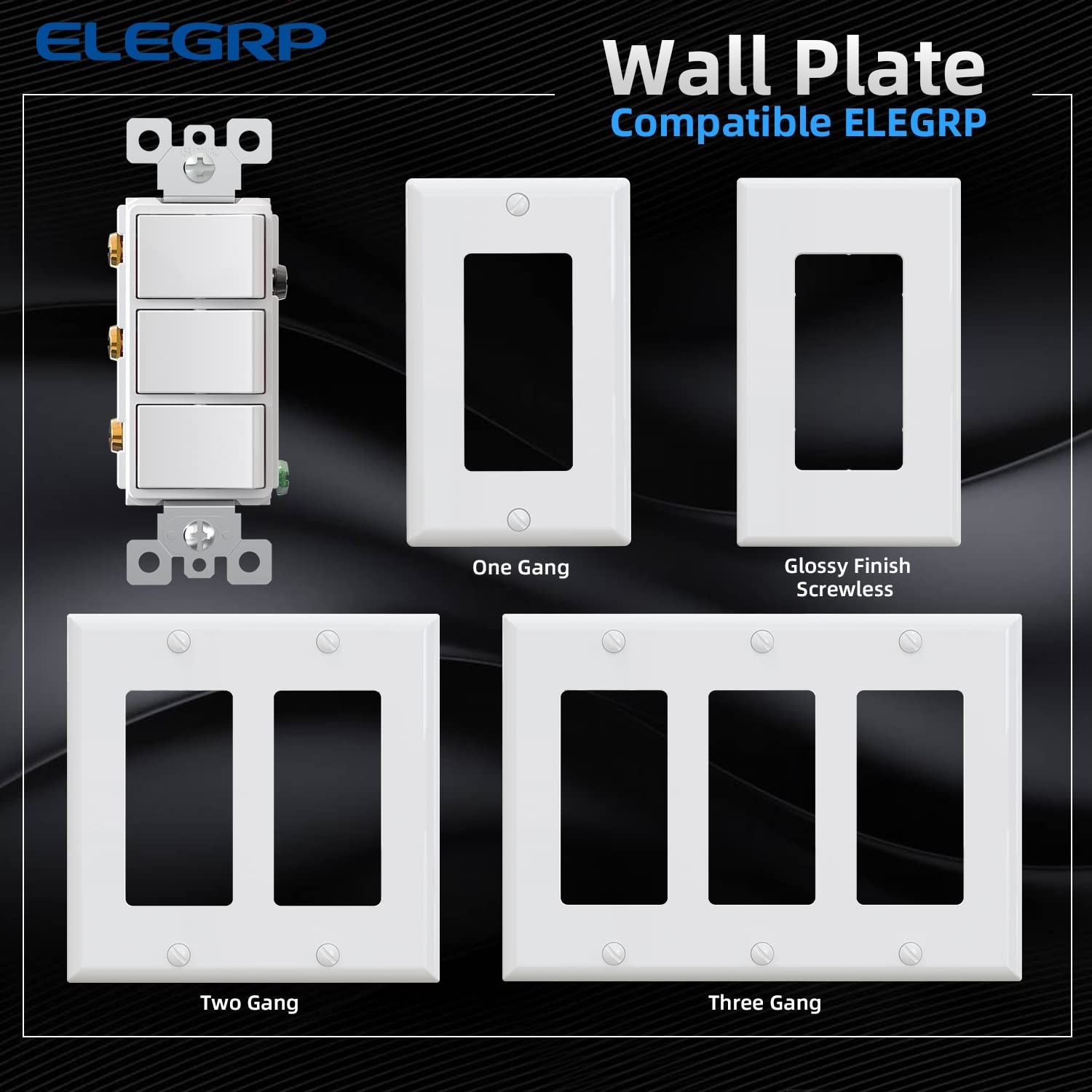 Triple Rocker Light Switch with Wall Plate, 15A 120V Single Pole, 3 Individua…