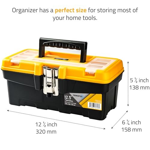 Plastic Toolbox, 12.5-Inch Portable with Metallic Clutch, Tool Box