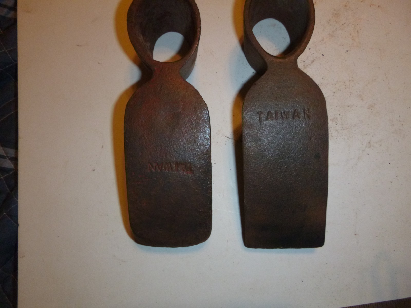 Pair of old farm grubbing tools hoes 12 to 13 inches long Unmarked
