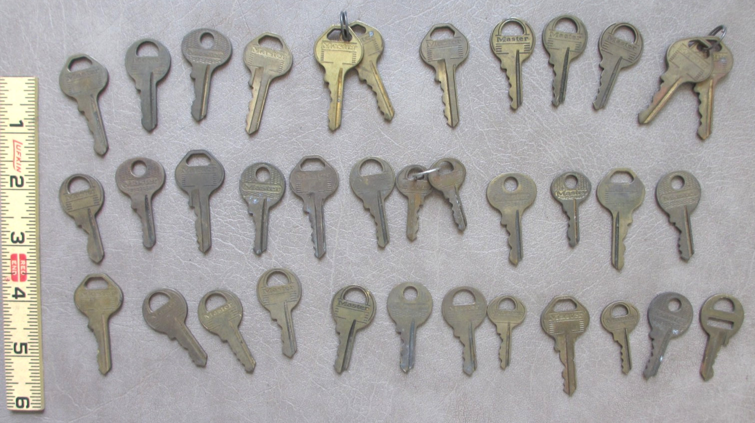 Lot of 36 Vintage Brass Master Lock Co. Keys Knurled Grip Steampunk Key Crafting