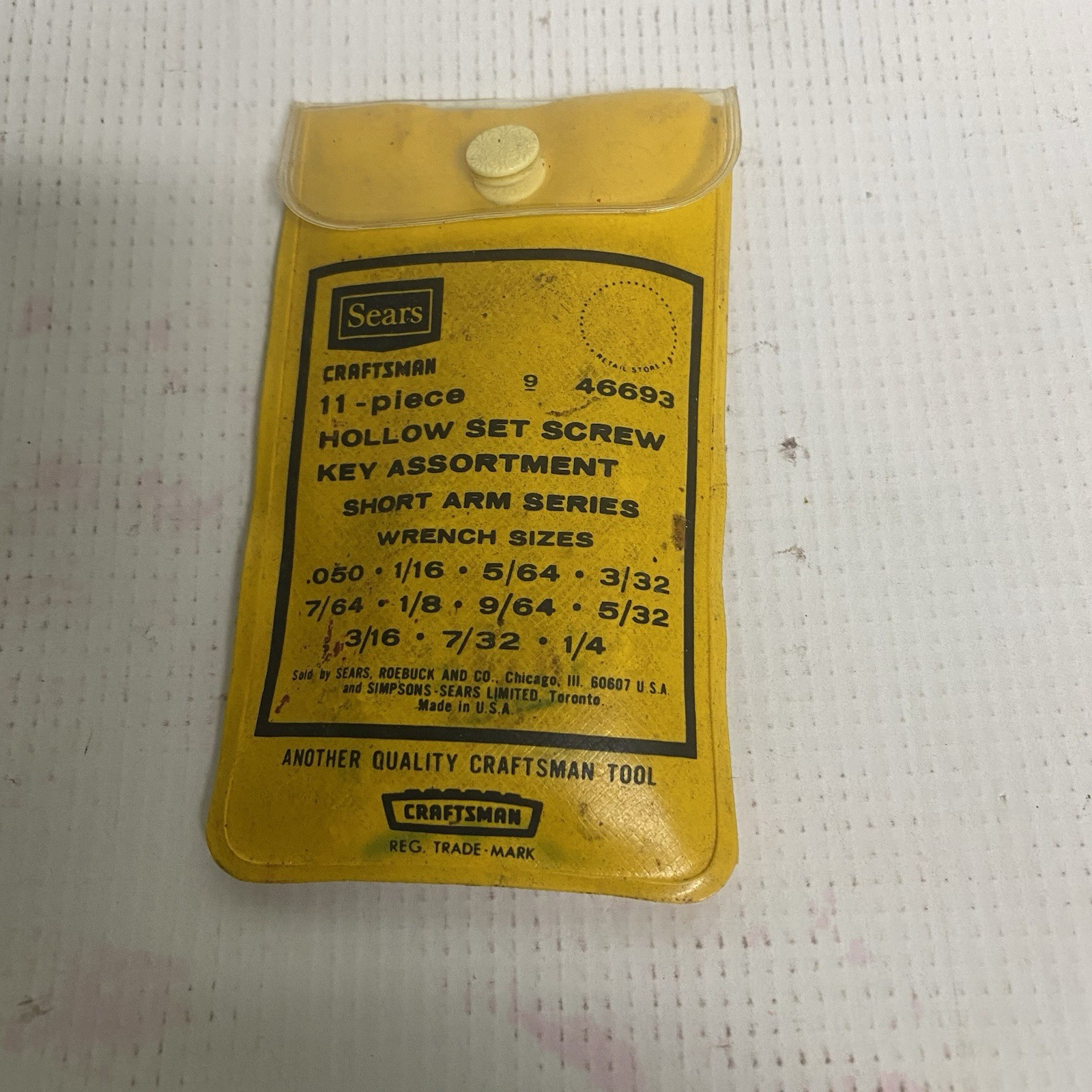 Sears Craftman 11 Piece 9-46693 SAE Hollow Set Screw Key Assortment