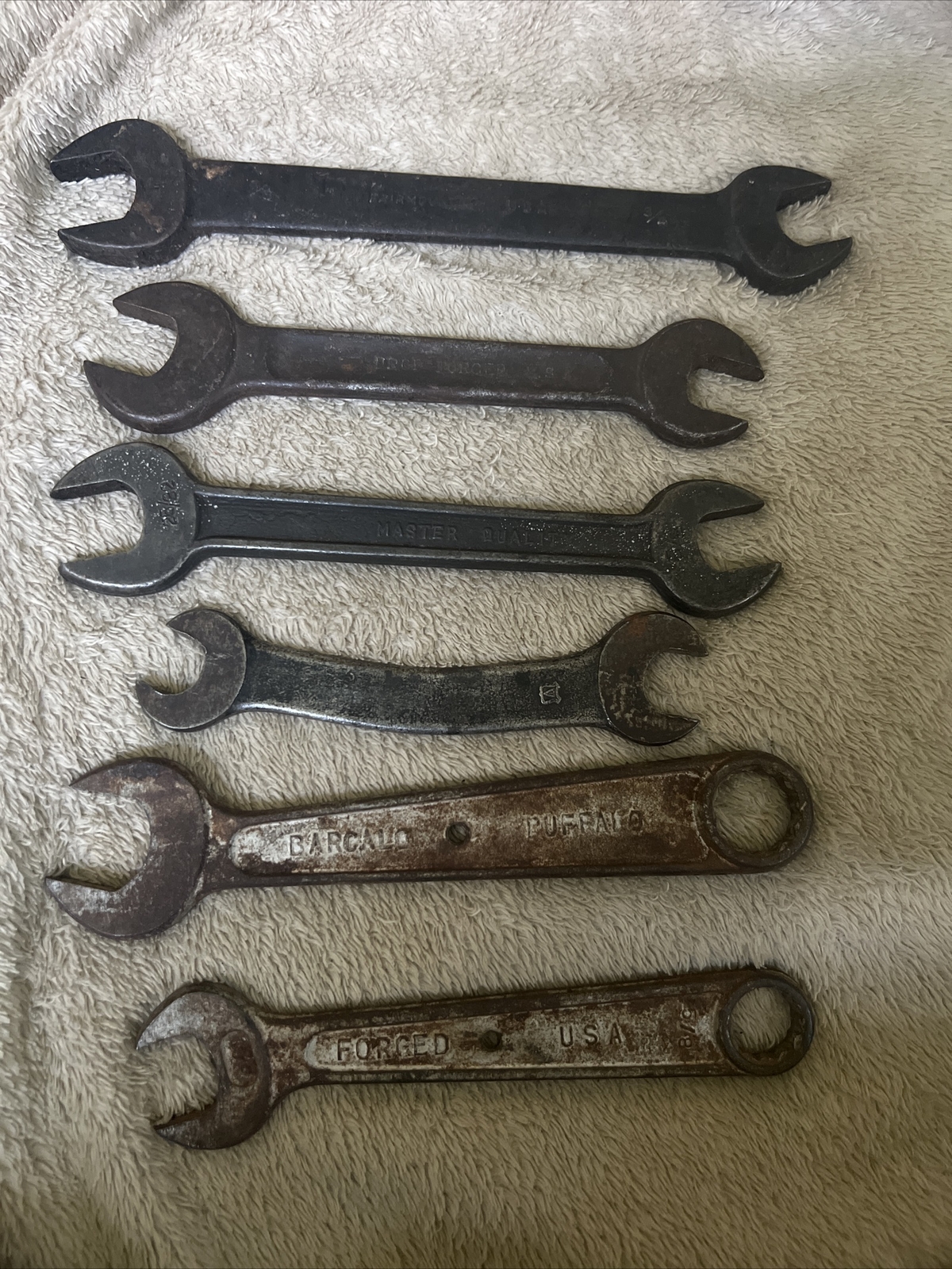 Vintage Lot Of 6 Wrenches USA VLCHEK WARDS FAIRMOUNT BARCALO CONTROLLED STEEL