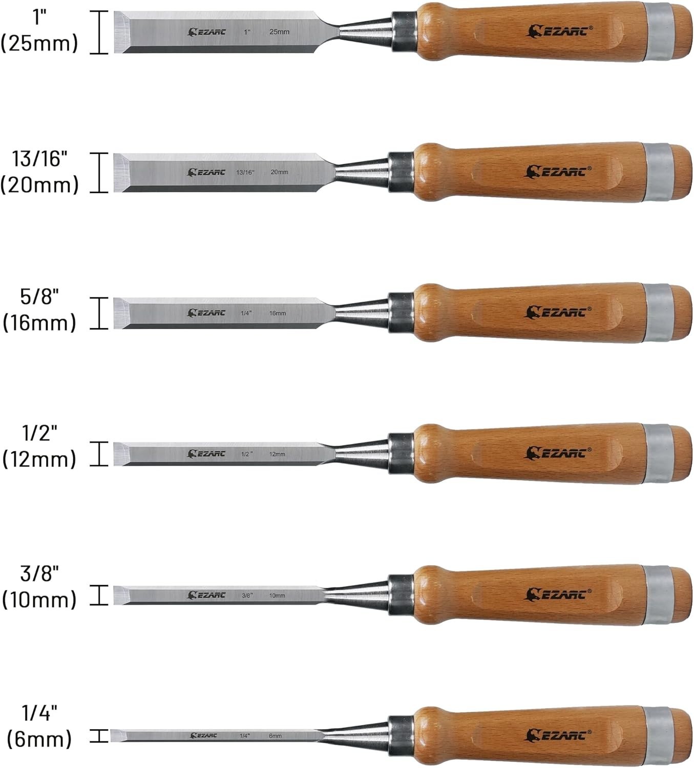 6‑Piece Wood Chisel Set, Carving Tools w/ Wooden Case for Carpenter