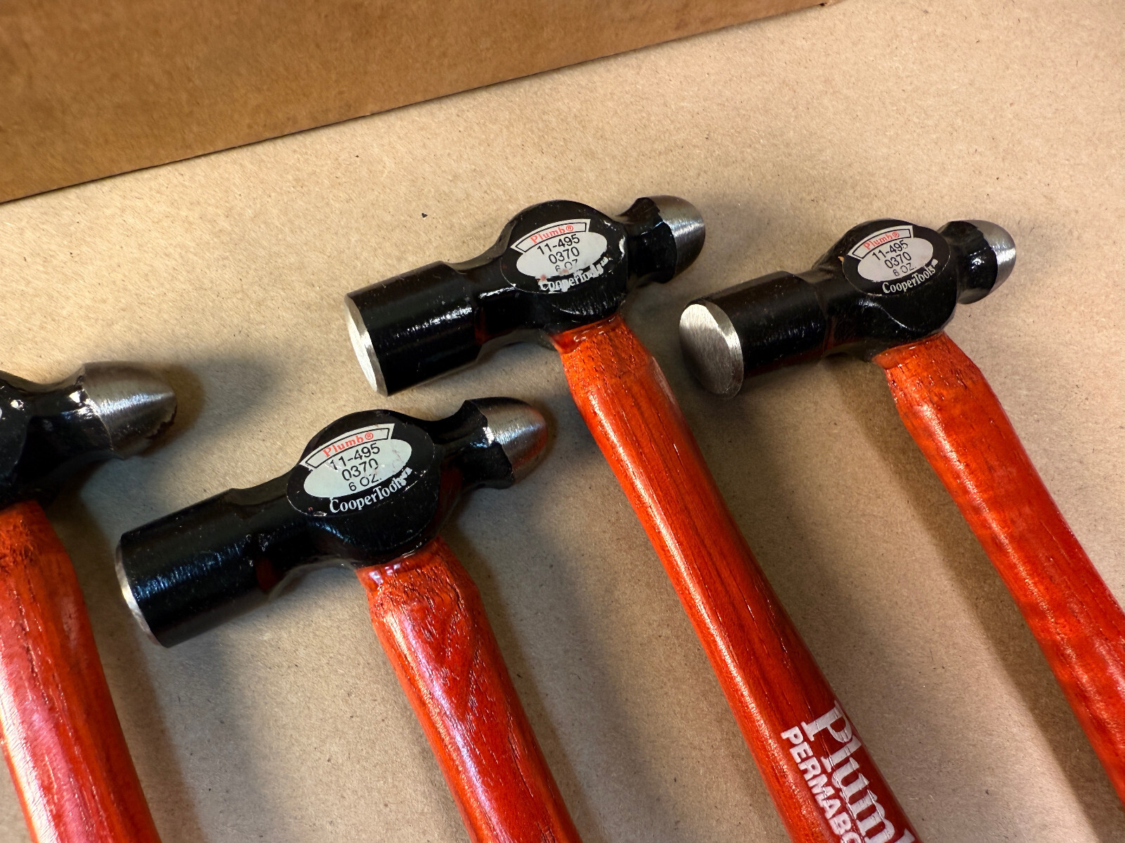*NOS* BOX OF 6 Vintage Plumb 6oz Ball Peen Hammer Permabond USA 11-495 0370