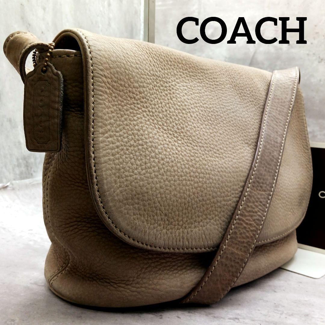COACH Shoulder Bag 4935 Nubuck Leather 110cm Adjustable Strap Beige Used