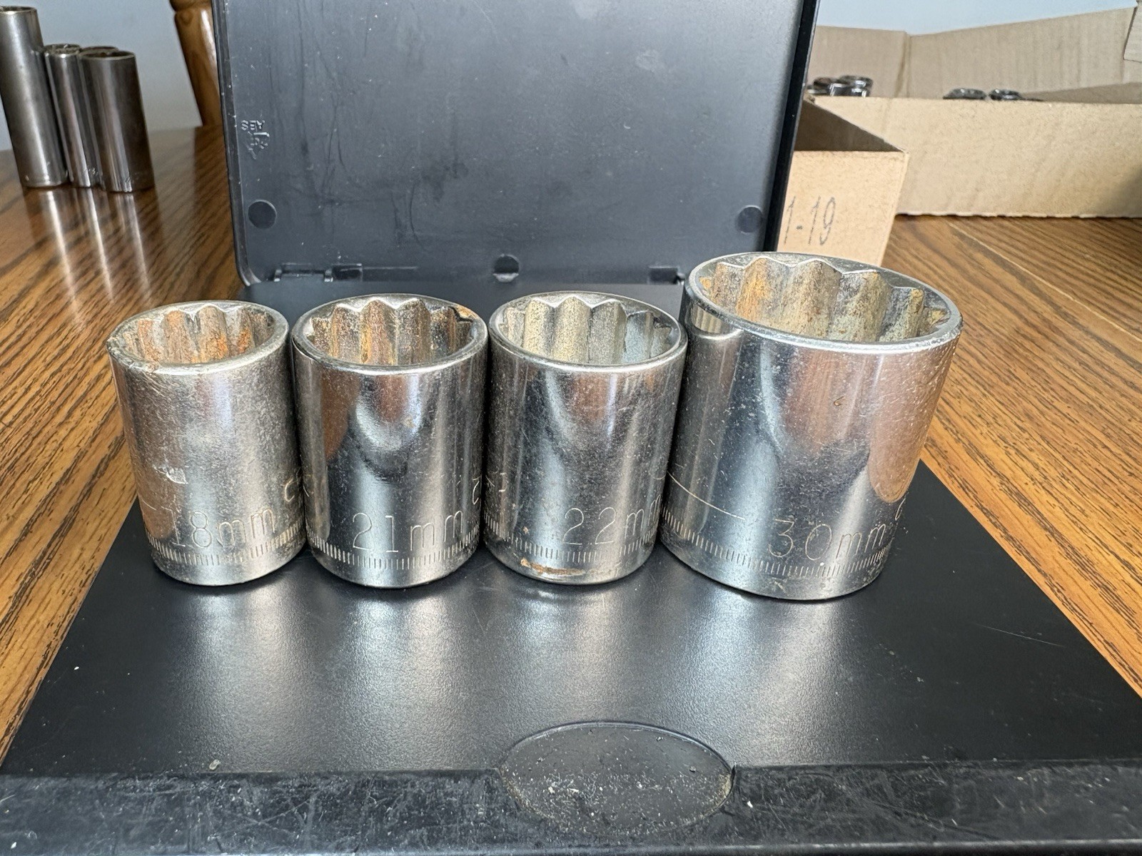 4 Vintage Craftsman Metric Sockets 1/2” Drive 30mm,22mm,21mm,18mm Mechanic Tools