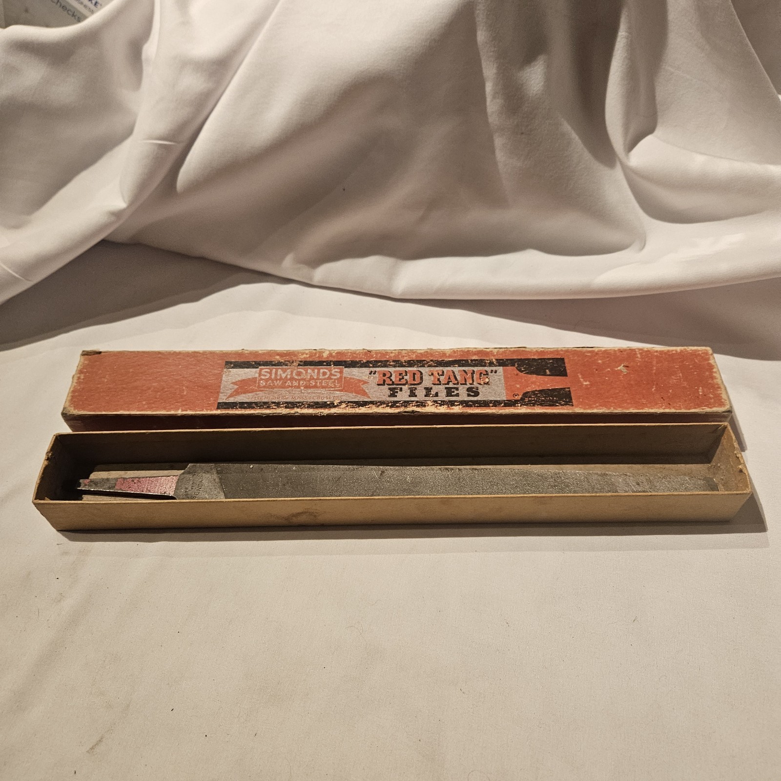 Vtg Simonds Red Tang Files, (1) Used File W/Original Box, Simonds Saw And Steel