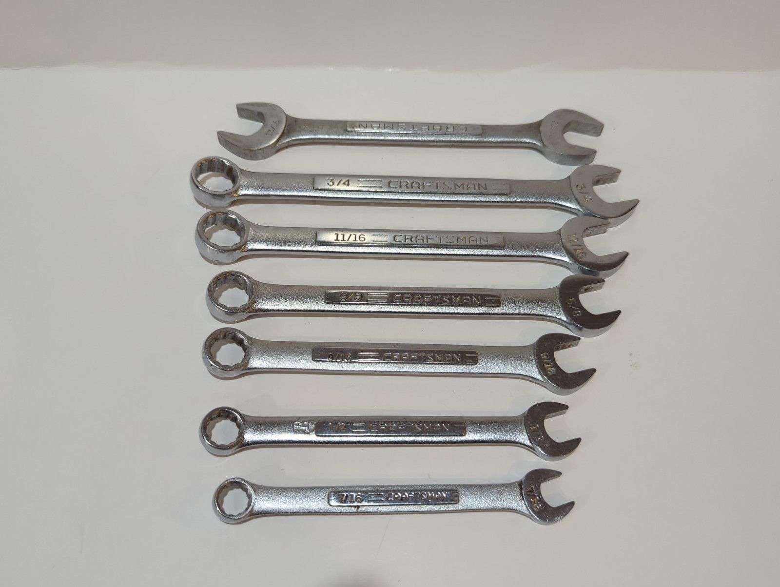Lot of seven Craftsman wrenches Various Sizes (Inch, Imperial) 25/32 to 7/16in.