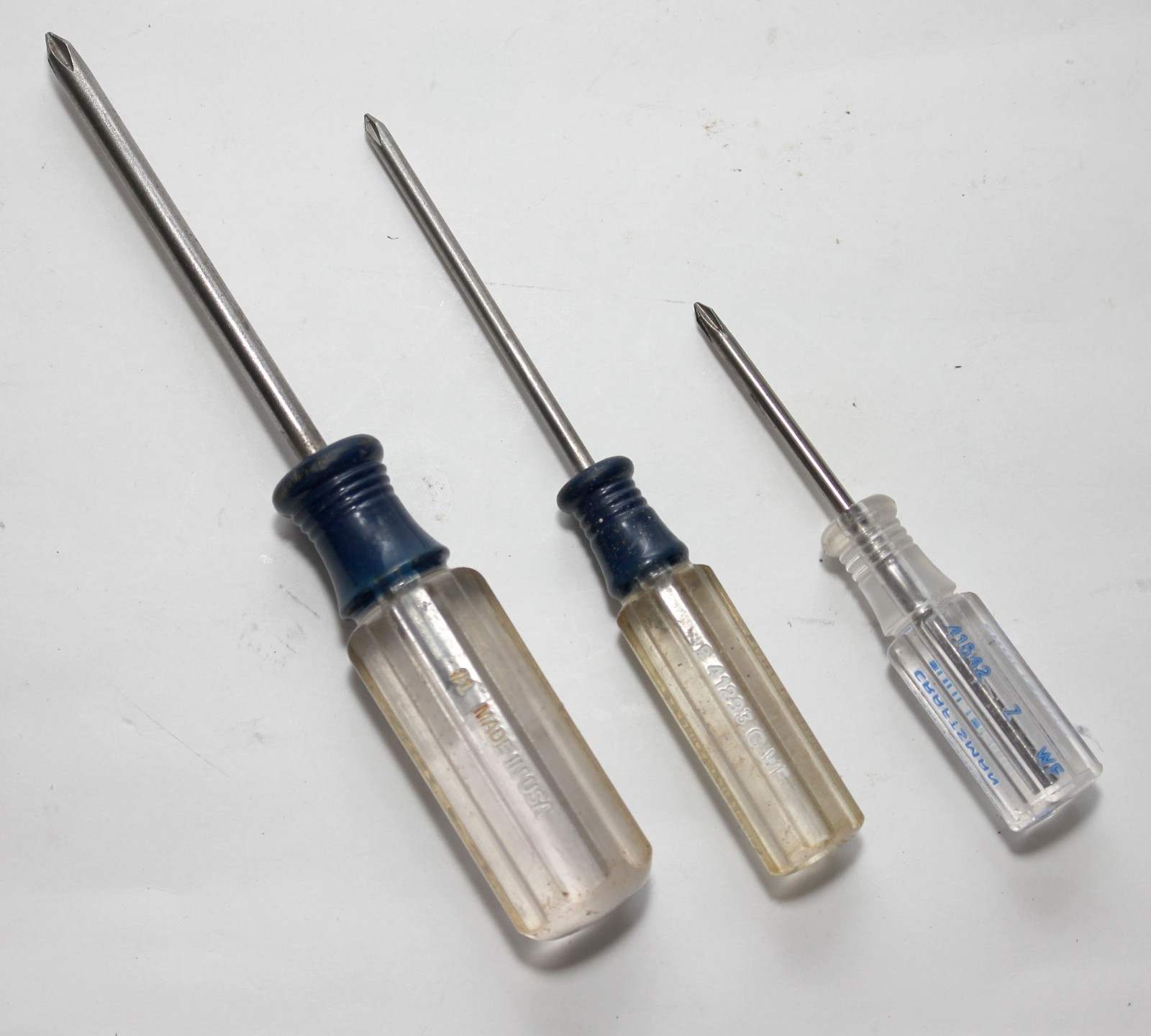 3 CRAFTSMAN Clear Blue Handle Phillips Mini Screwdrivers P1 P0 USA Made Vintage