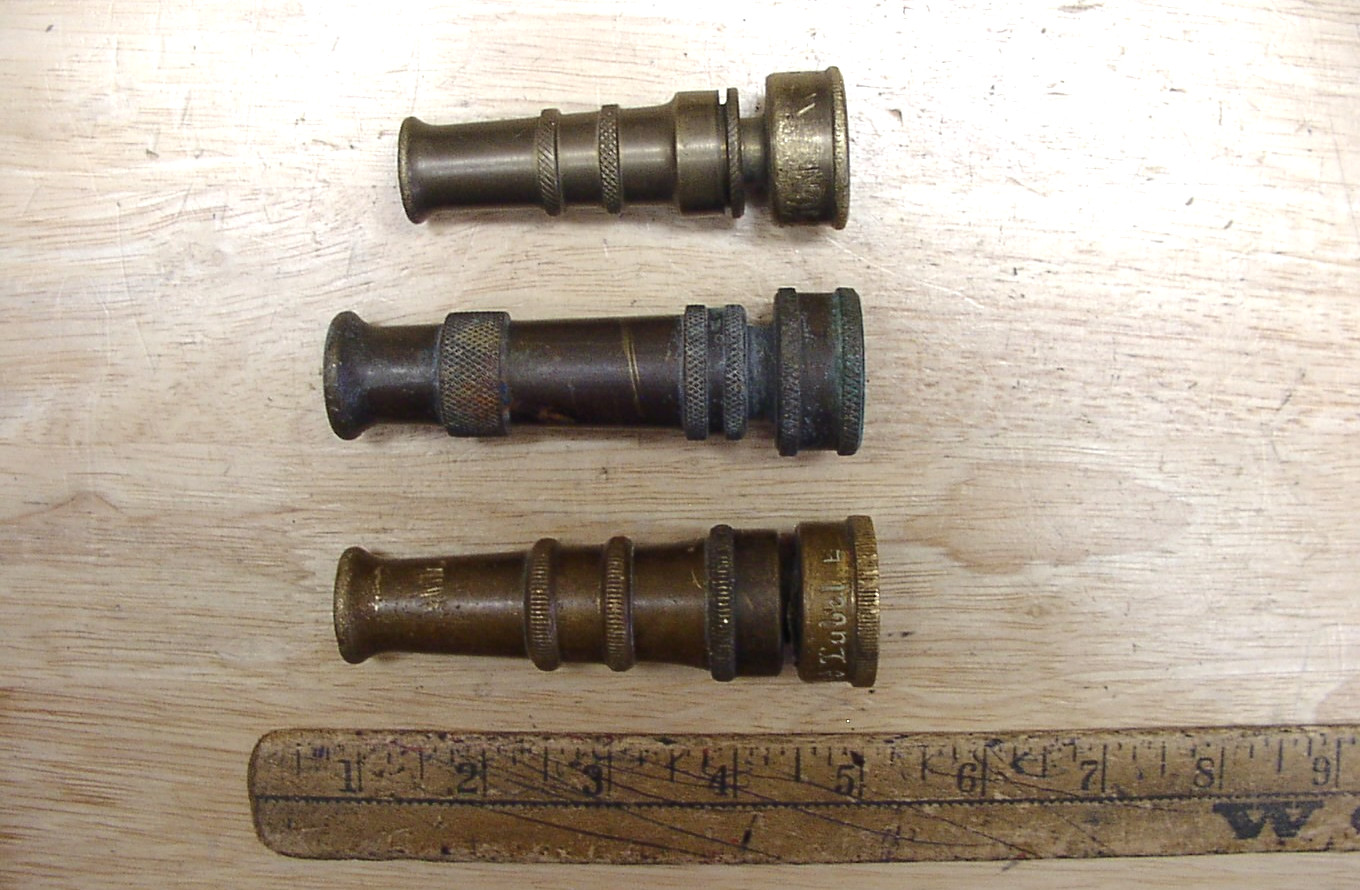 3 Vntg Brass Hose Nozzles,Incl. Gold Label, Champion Italy & Unbrandfed,VGC