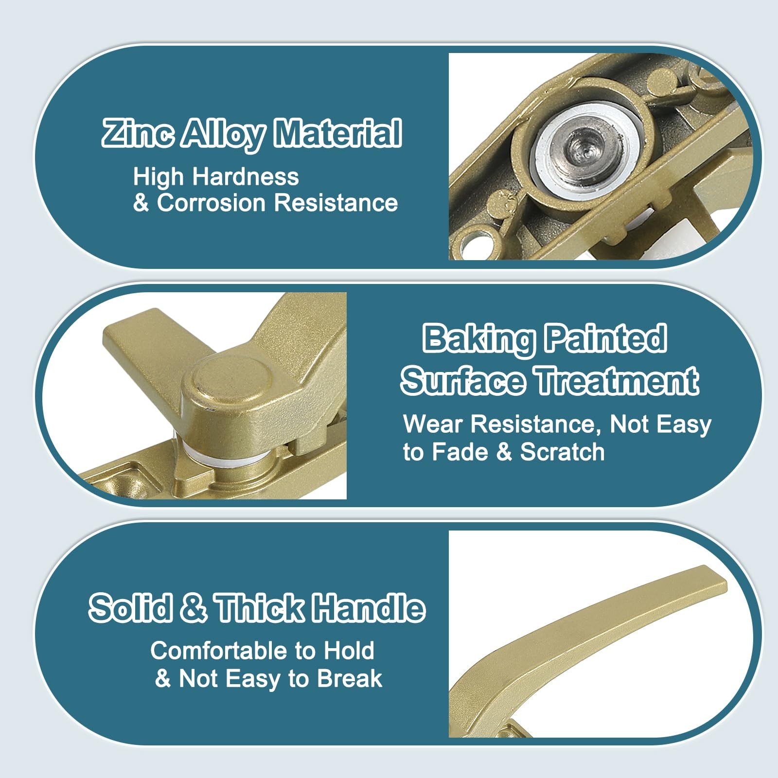uxcell 1Pcs Casement Window Locking Handle, Zinc Alloy Champagne Color