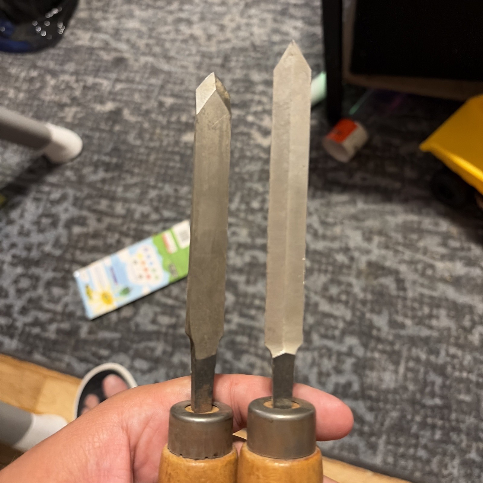 Vintage Set Of 2 Unbranded Wood Turning Chisel Tools