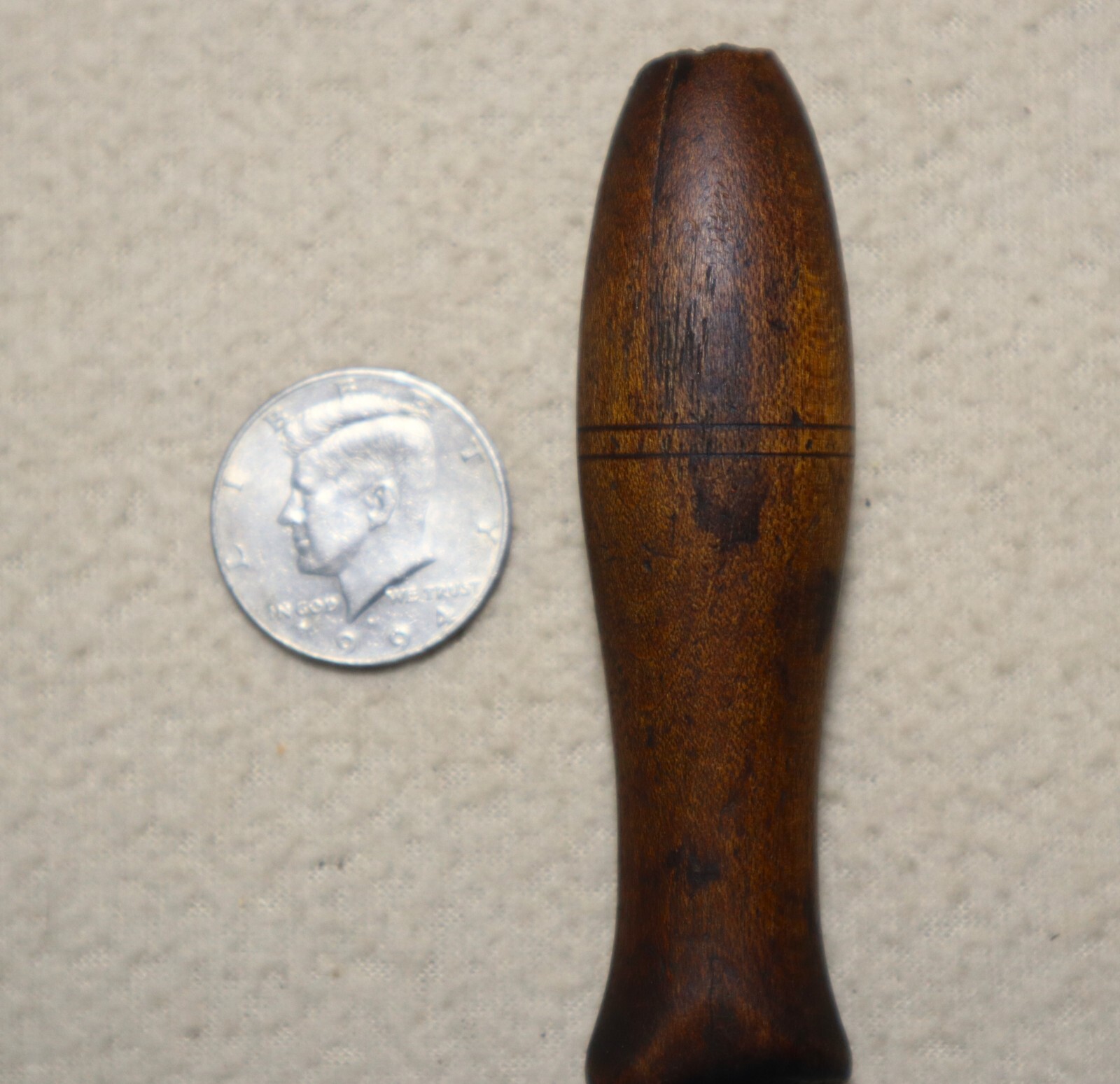 Old Fine Metalworking Triangular File with Wood Handle and Brass Coupling