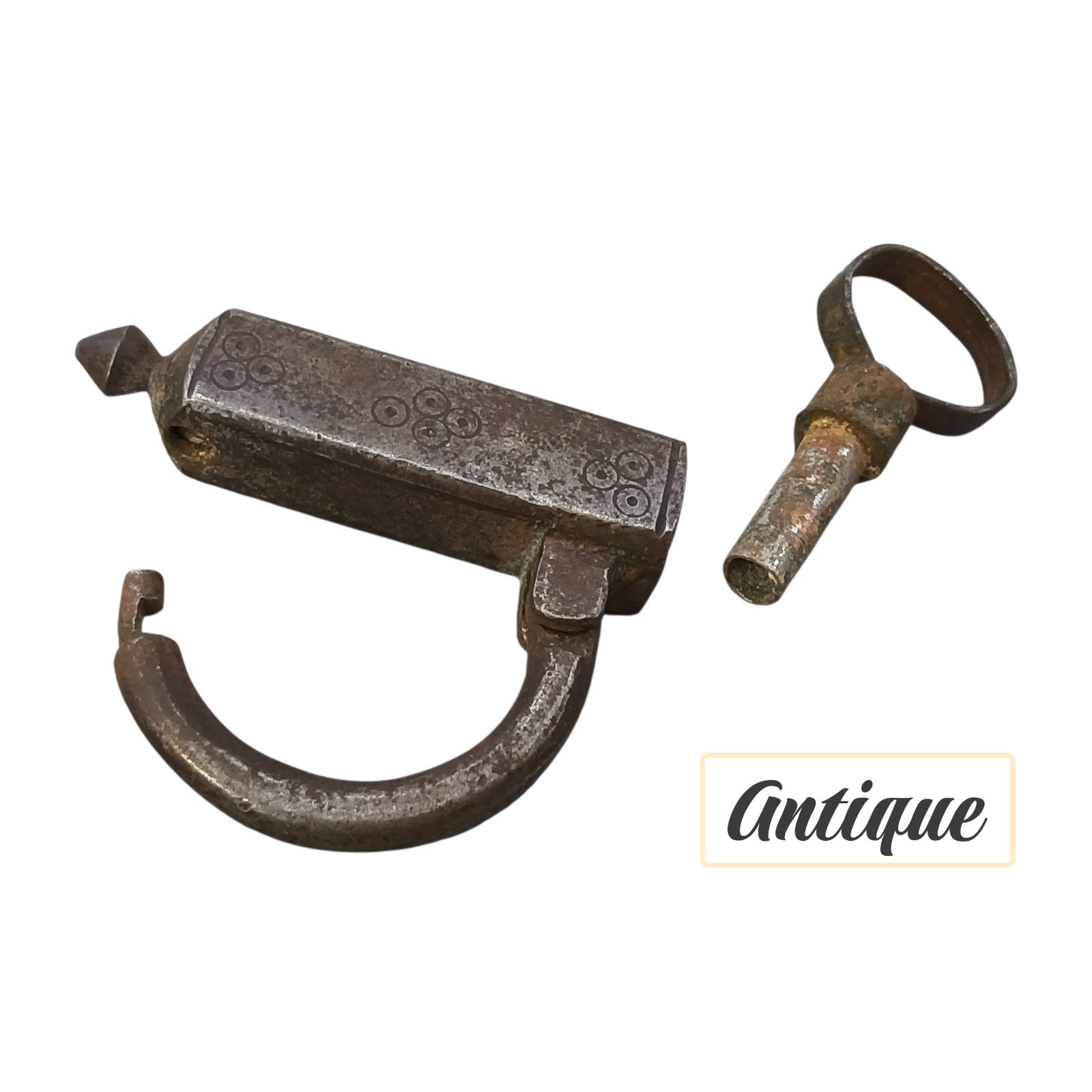 Antique 19th Century Norwegian Padlock & Key | Hand Forged Iron Lock | Rare HTF