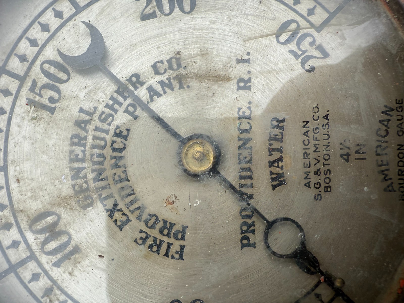 Antique 4.5” American Bourdon Fire Extinguisher Water Pressure Gauge Brass