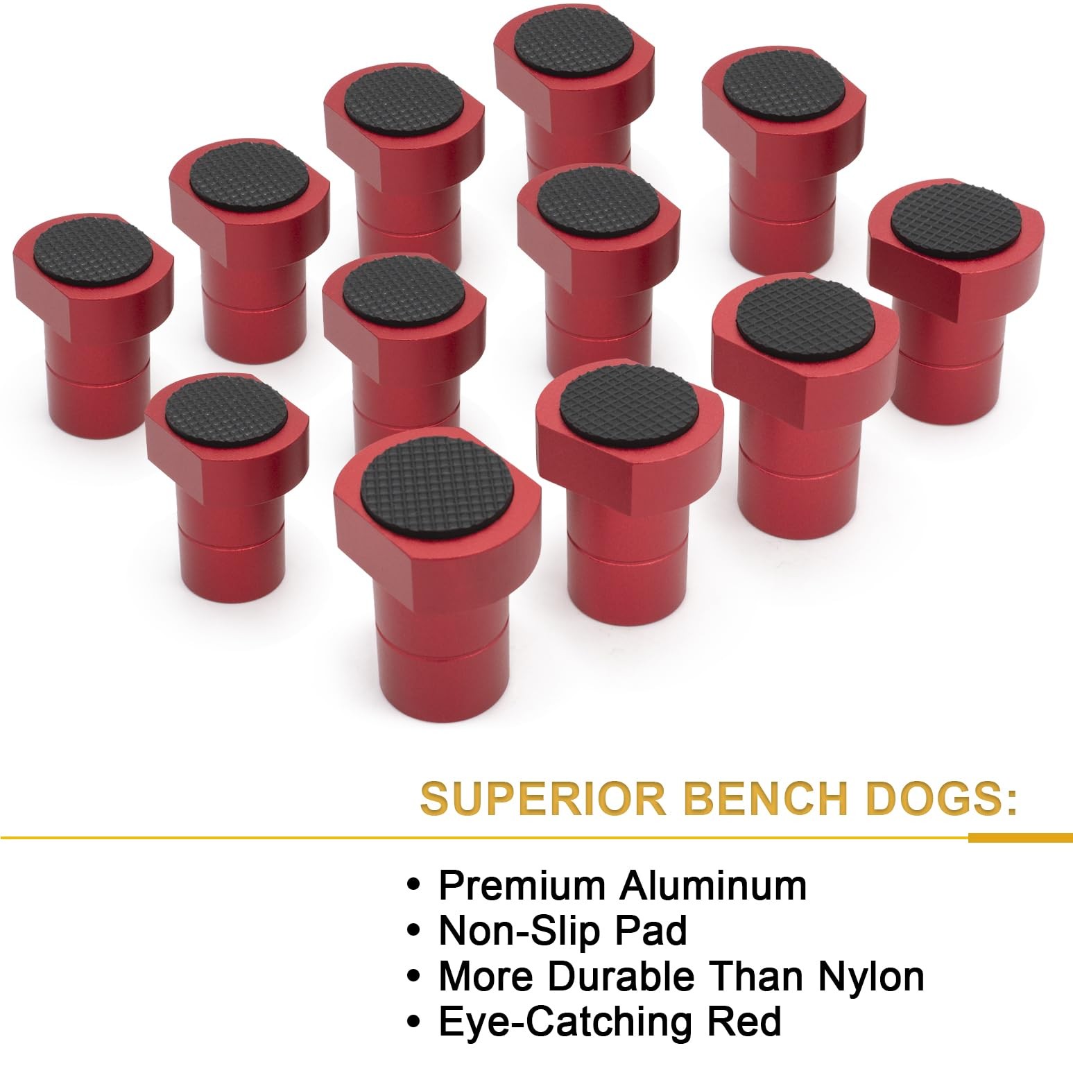 ViewReal 12-Pack 3/4″ Bench Dogs,Non-Slip Dog Clamp Aluminum Alloy Red