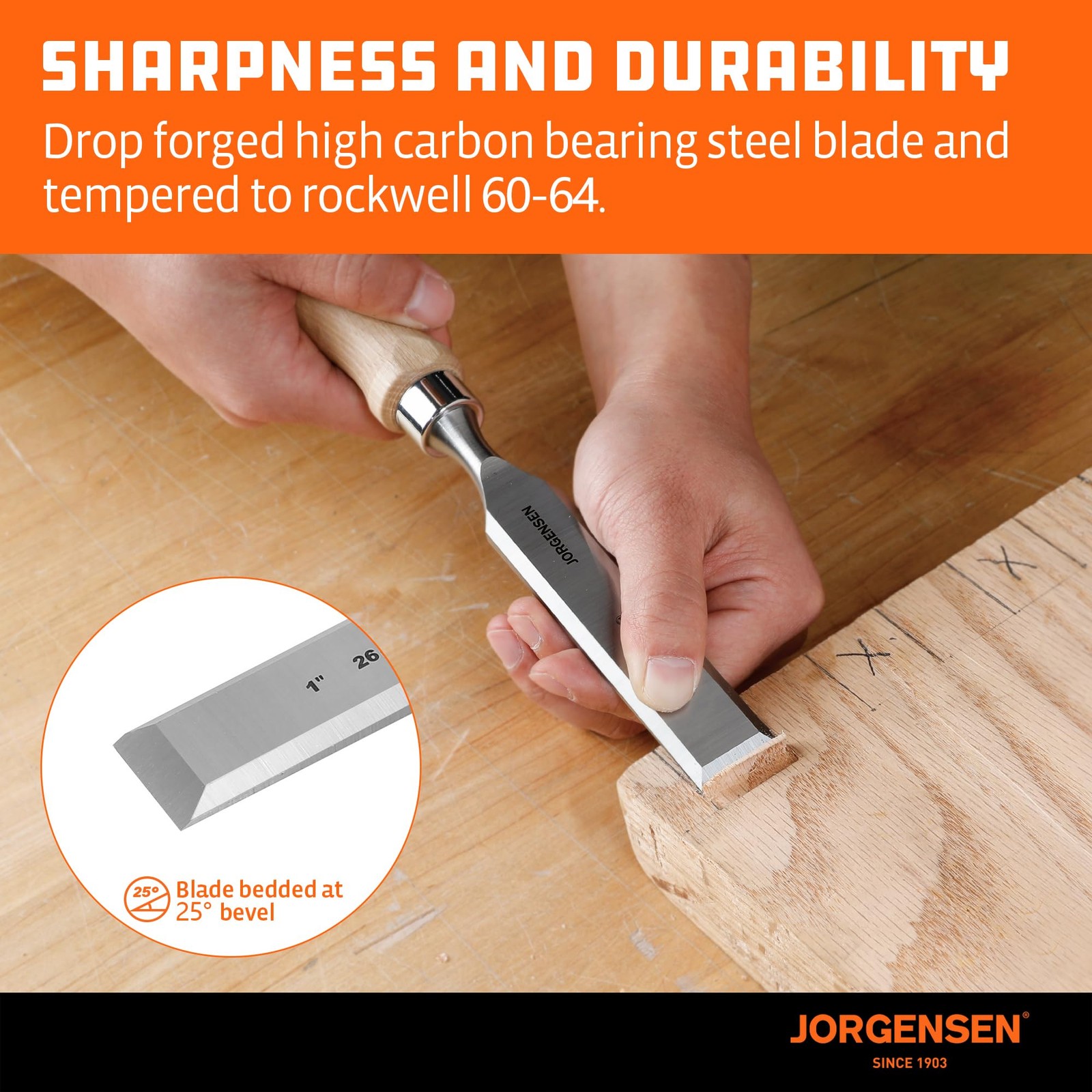 Jorgensen 4Piece Wood Chisel Set, Chromium Alloy Steel Beveled Edge Wood Chis…