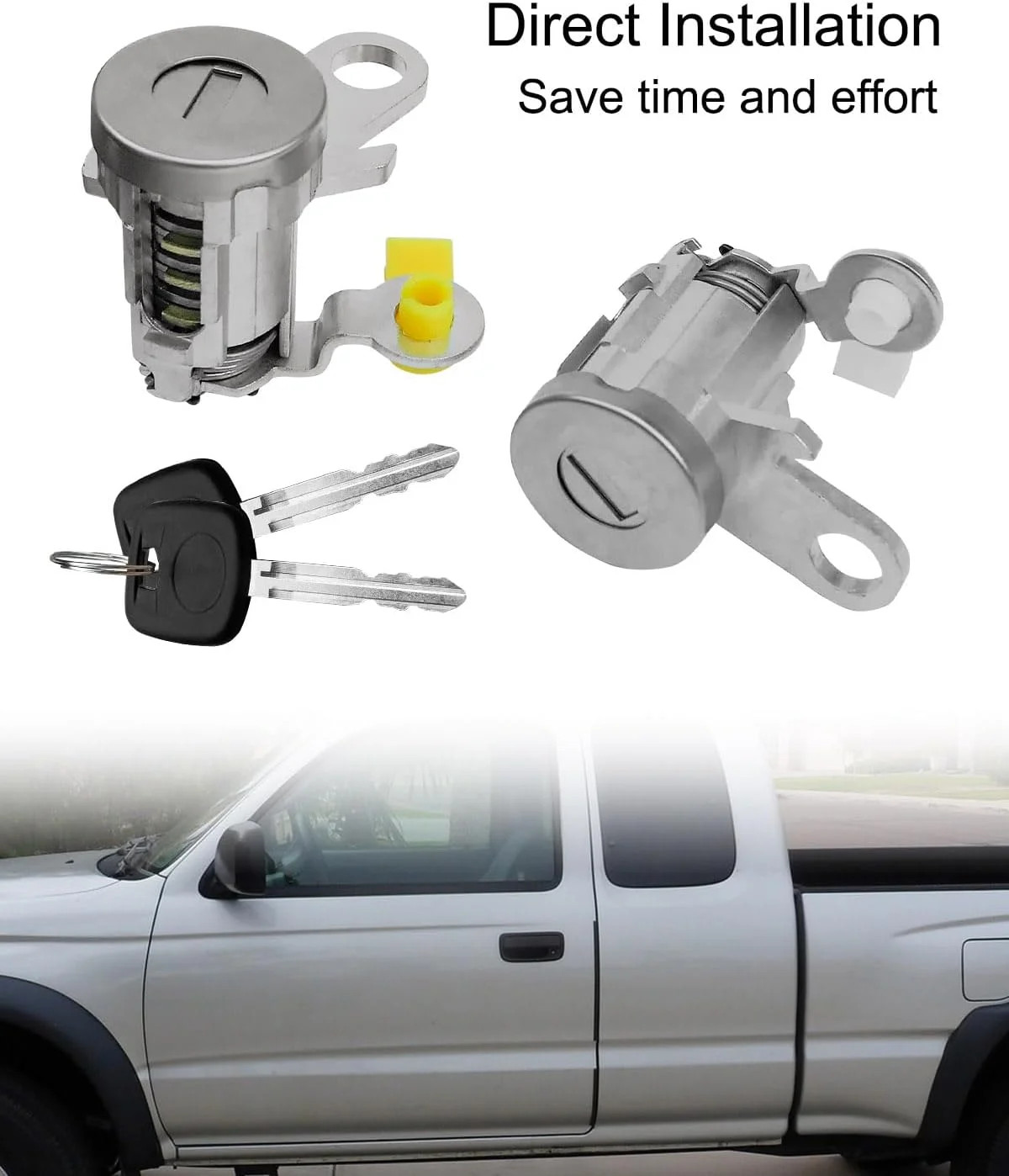 Ignition Switch Lock Key and Front Door Lock Cylinder Set Compatible with Toyota