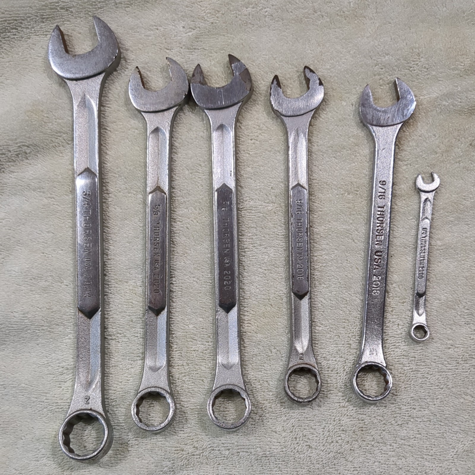 Thorsen USA 6 PC Combination Wrench Lot SAE~ 3/4, 2-5/8, 2-9/16, 1/4