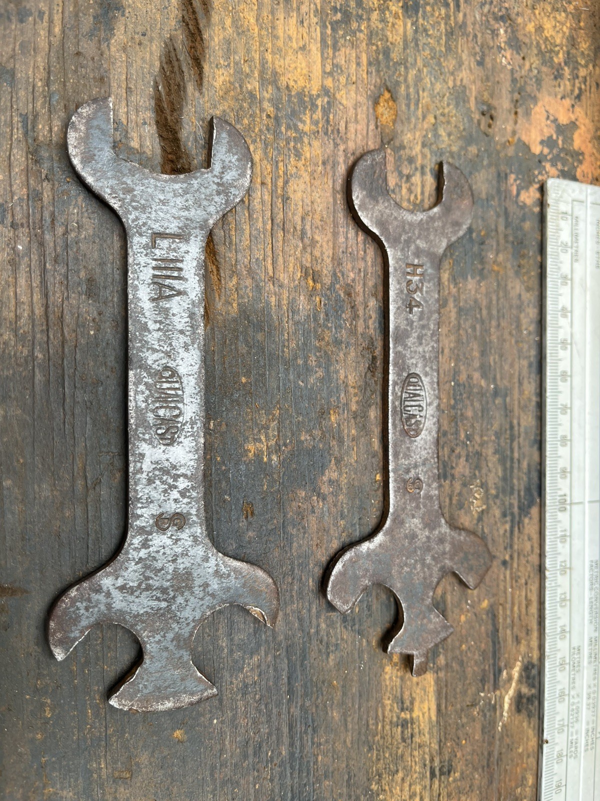 VINTAGE QUALCAST COMBINATION SPANNERS models L111A and H34.