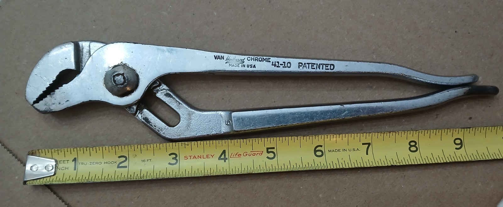 VINTAGE HERBRAND ADJUSTABLE PLIERS #41-10 VAN CHROME MADE IN USA PATENTED