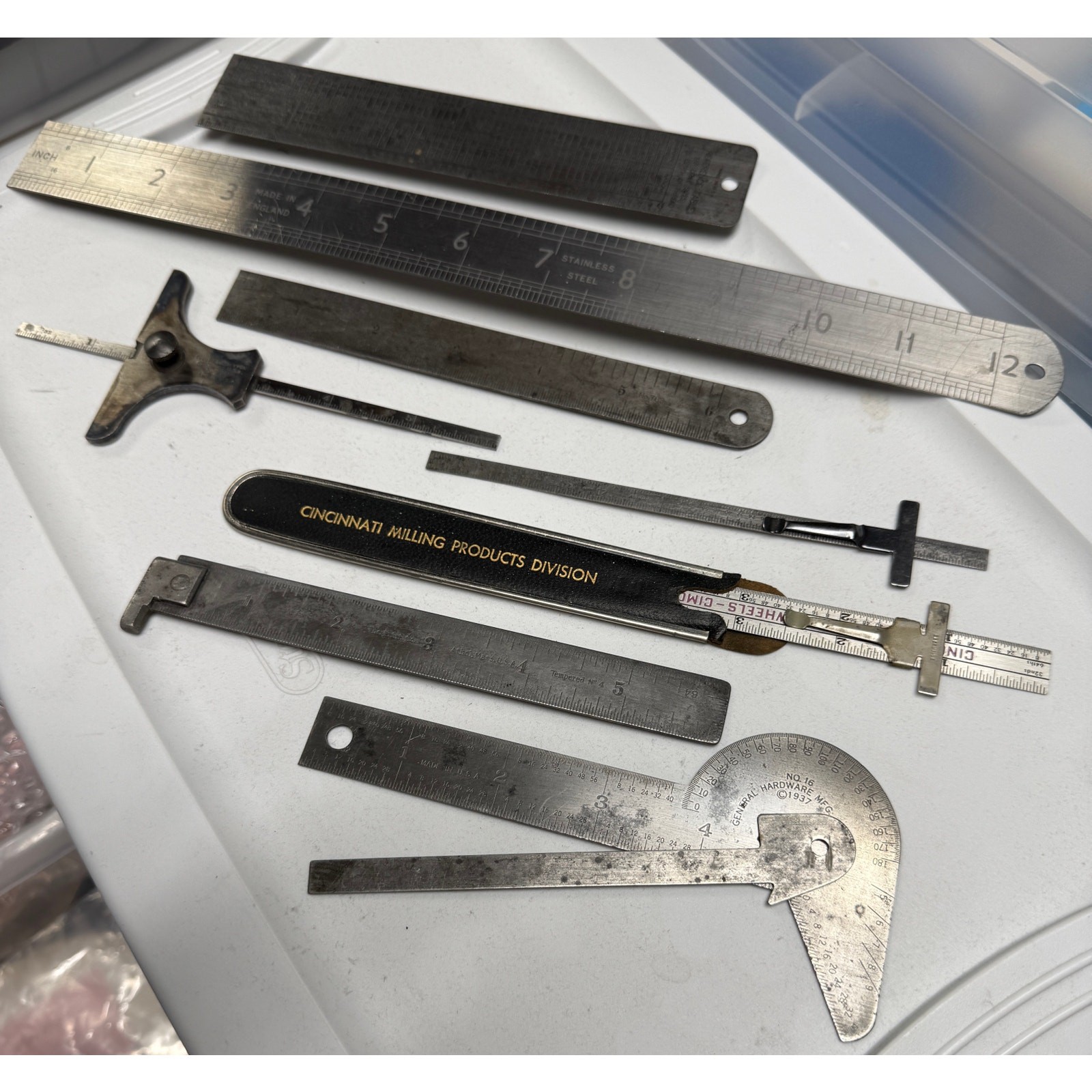 Lot of 8 Vintage Machinist Rulers Starrett Cincinnati General Tempered Steel