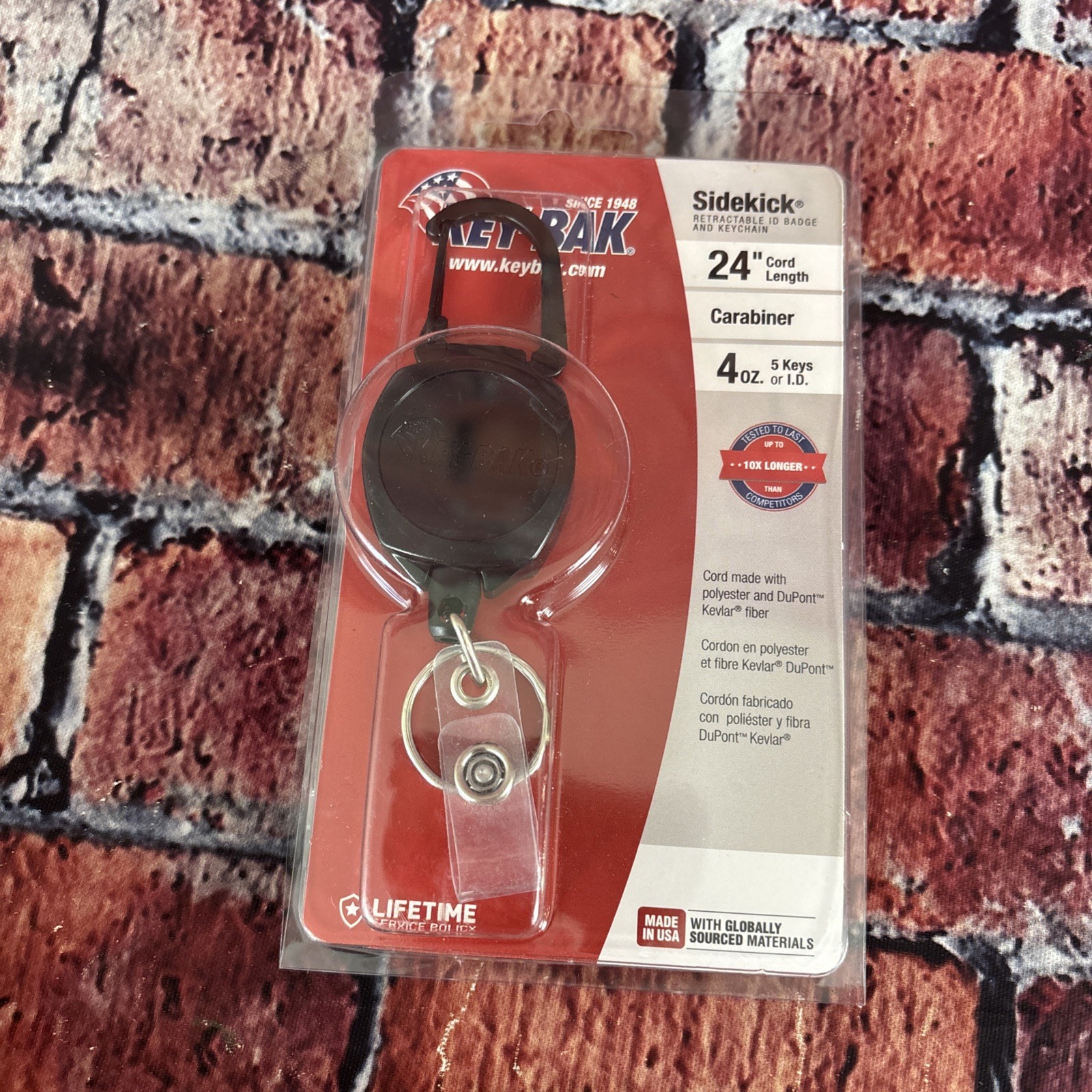 Key-Bak Sidekick Self Retracting Key Ring Reel 24″ Cord Holds 5 keys 4 oz