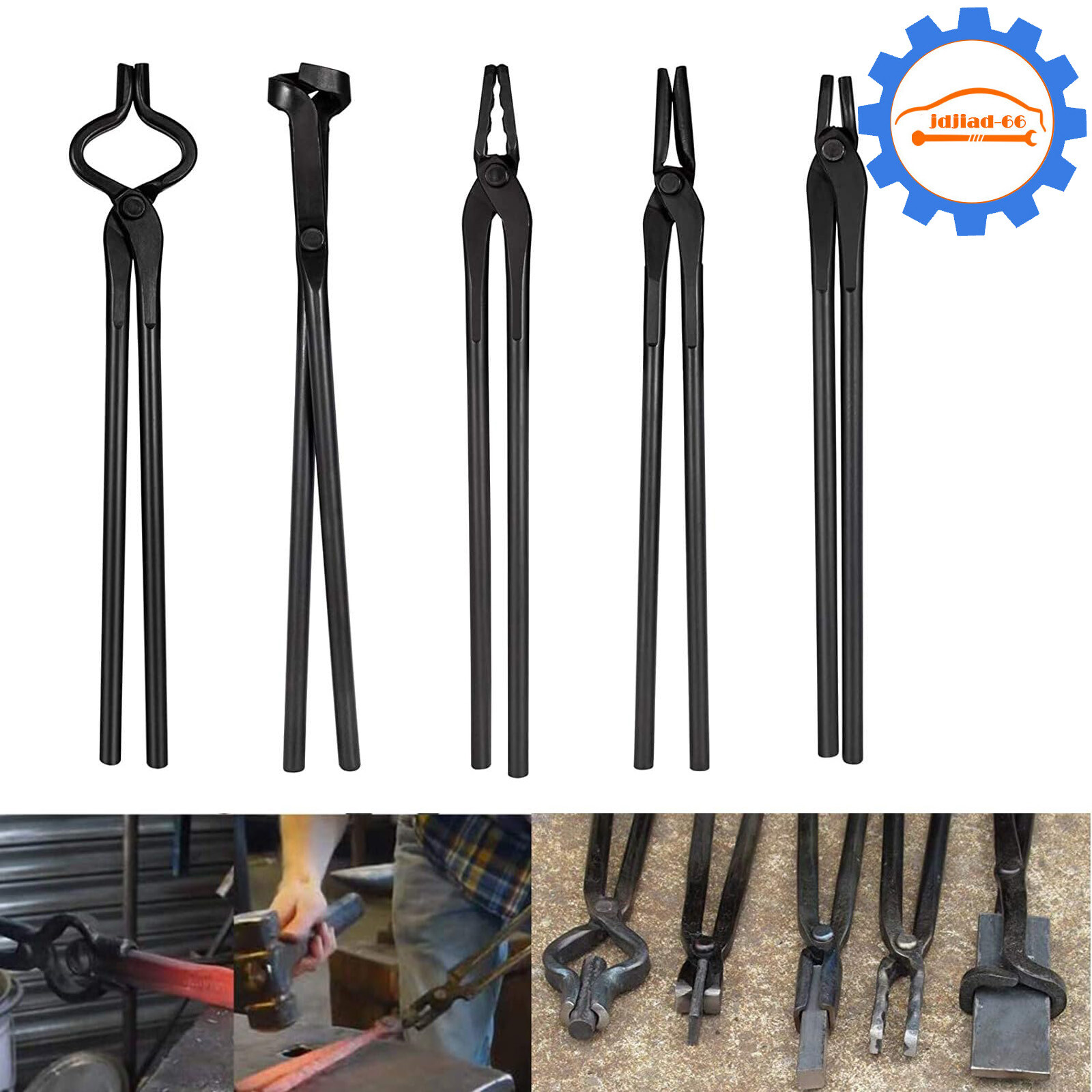 5Pcs Blacksmith Tongs Tools Set Fit for Anvil Vise Forge