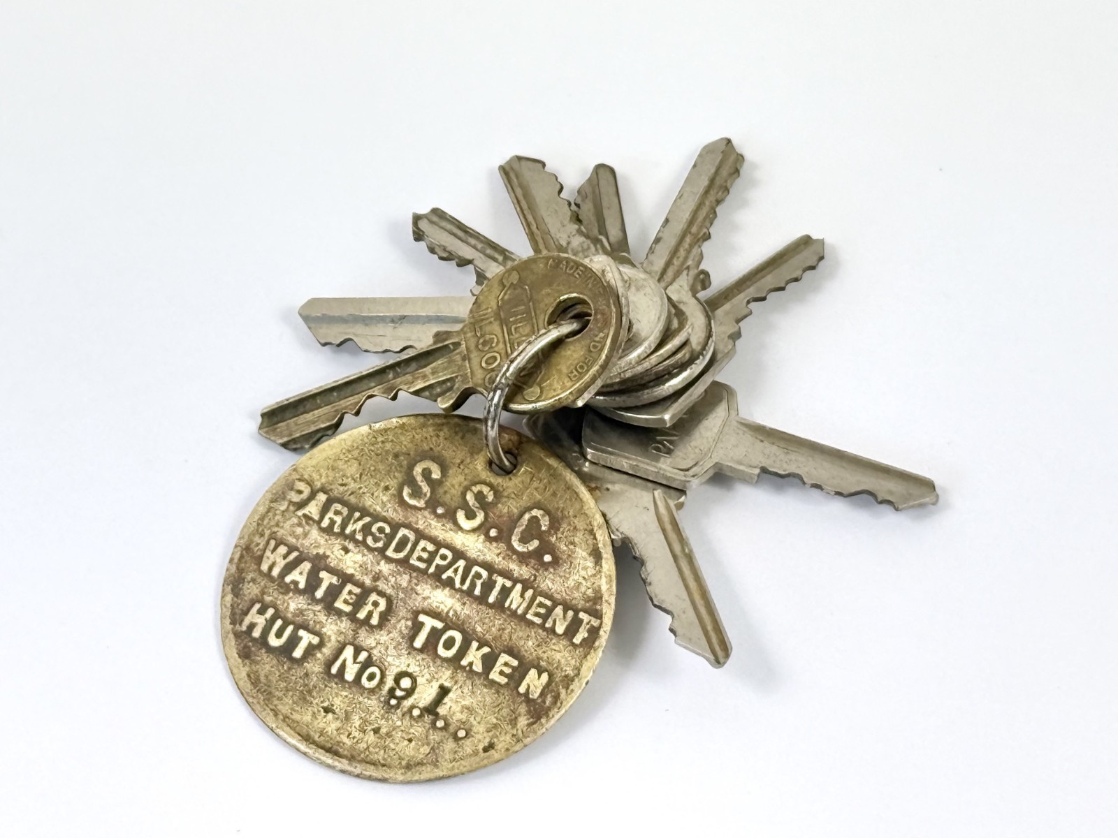 Vintage SSC Parks Department Key Set Brass Tag Water Token Hut No.9 Essex