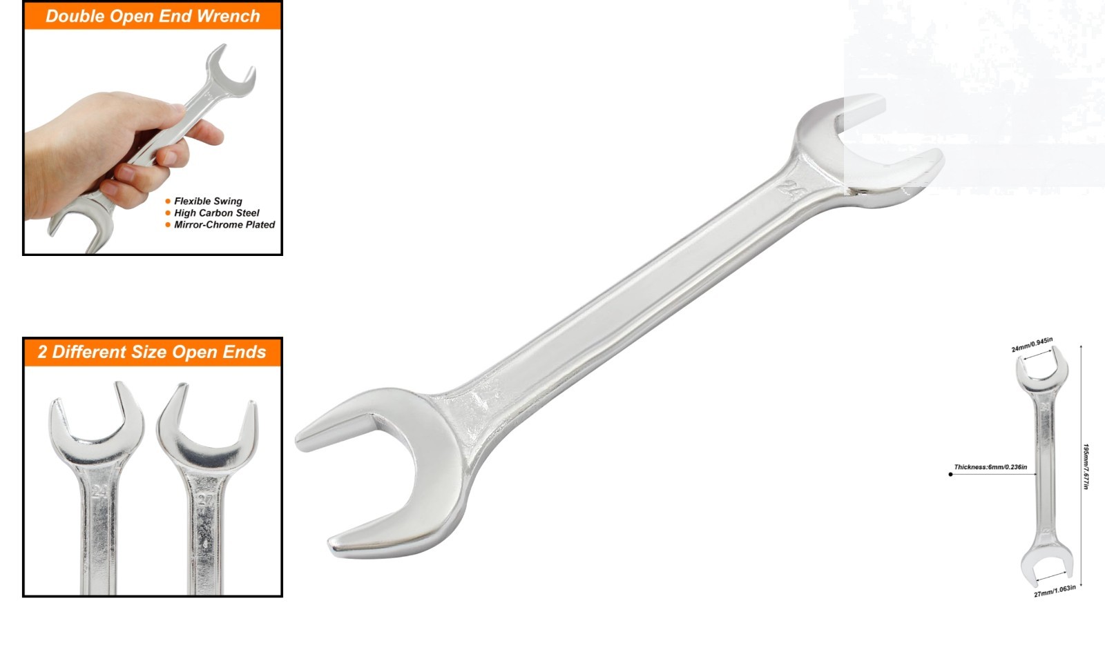 Double Open End Wrench 24mm x 27mm – Corrosion & Rust Resistant Tool
