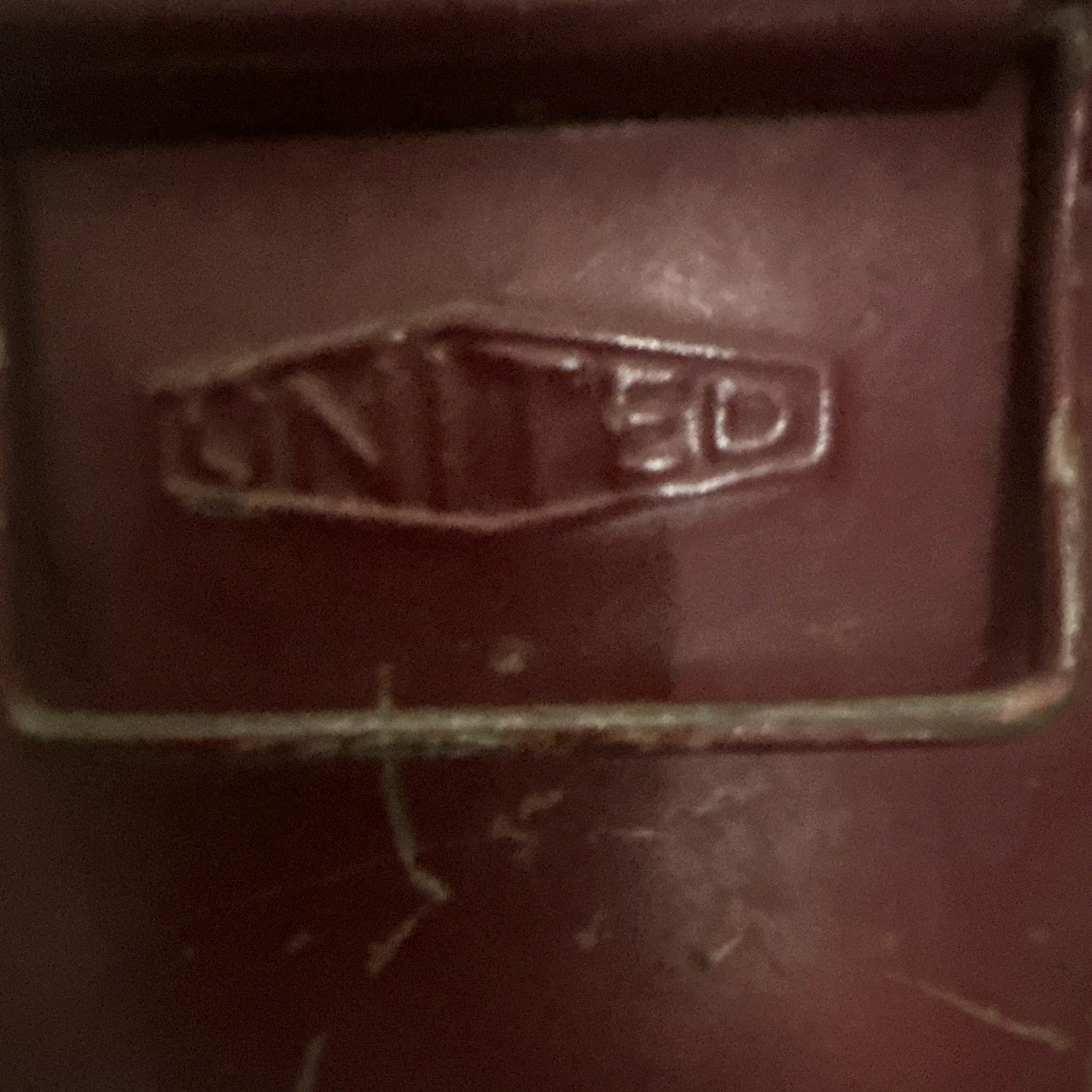 Union Maroon Metal ammo Box/w/ Handle Latch Marked SNT 3D