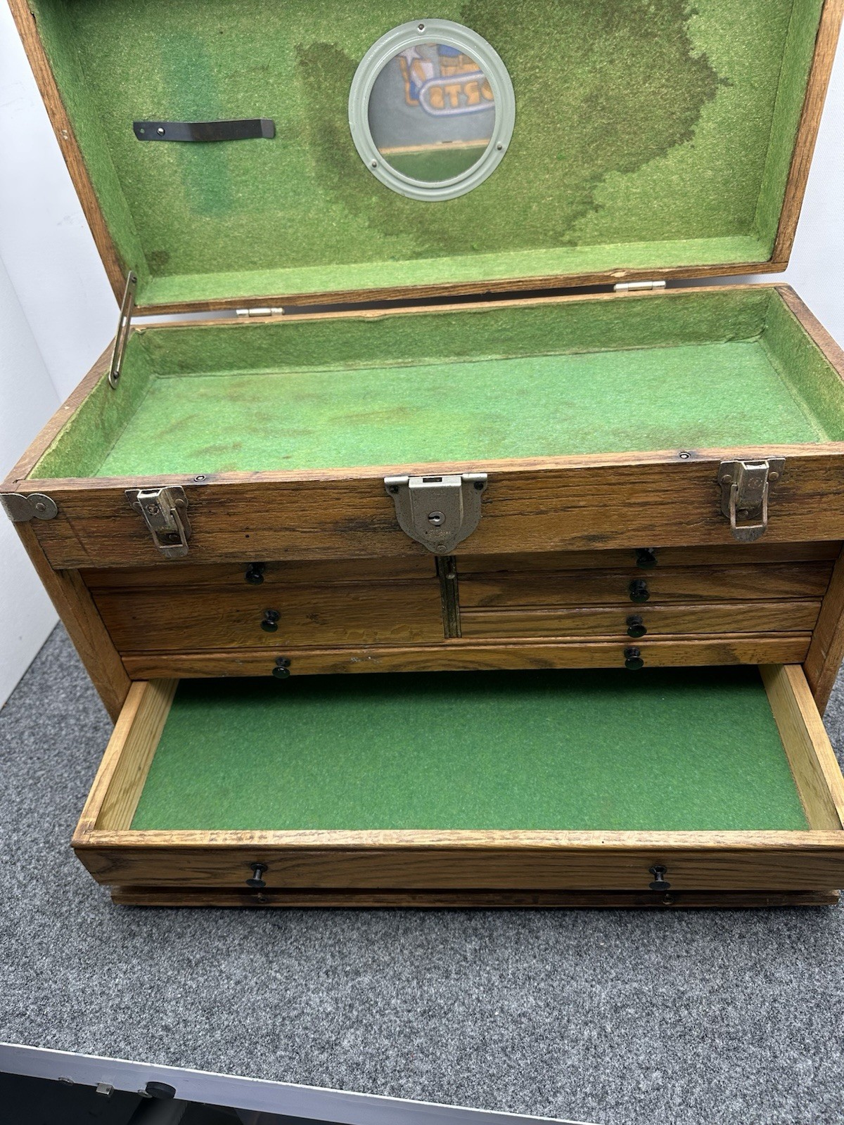 STAR NATIONAL TOOL CHEST WOOD OAK BOX MACHINIST JEWELRY ARTISAN 7 DRAWER
