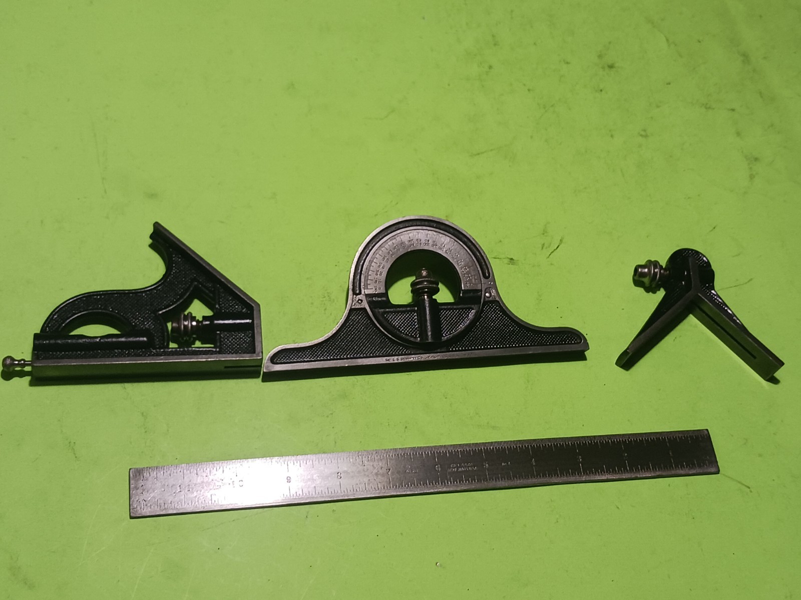 Antique Starrett Combination Square #23 set Head, protractor,center head,12″rule