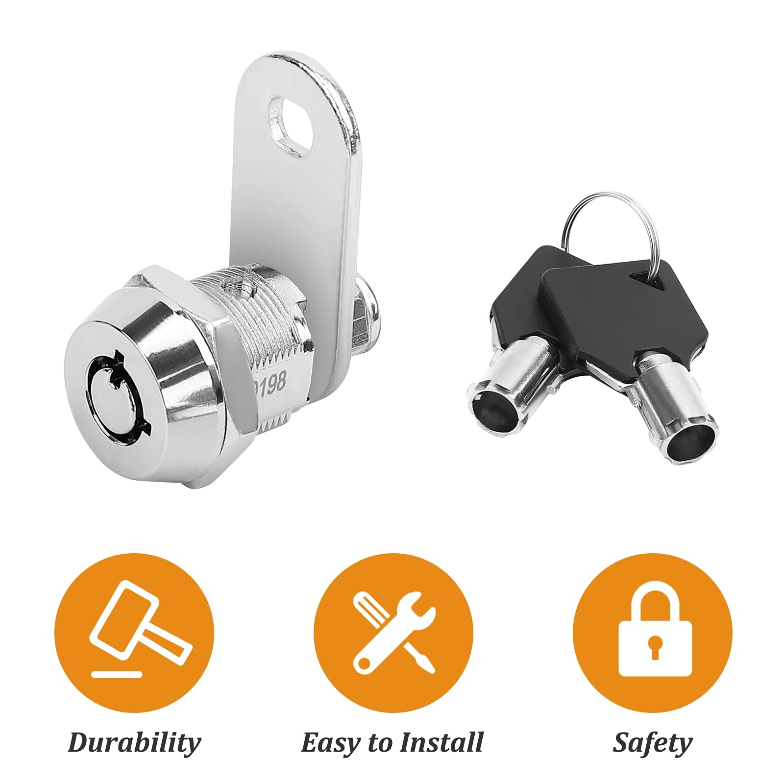 AKEYSRC 2 Pack Tubular Cam Locks, Metal RV Storage Door 5/8 Inch 90°, Chrome