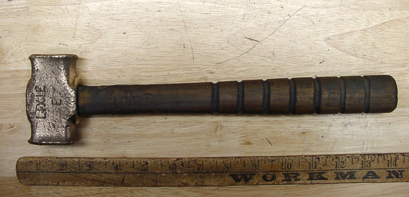 Vintage Lixie E Brass Head Hammer,2lbs. 0.3 oz,3-3/16″ Head,W/Splayed Faces,VGC
